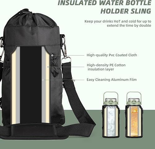 Miniatura 4 de Botella de agua de vidrio de 64 onzas con popote y manga, botella de agua motivacional de medio galón con marca de tiempo y correa de 2 litros a