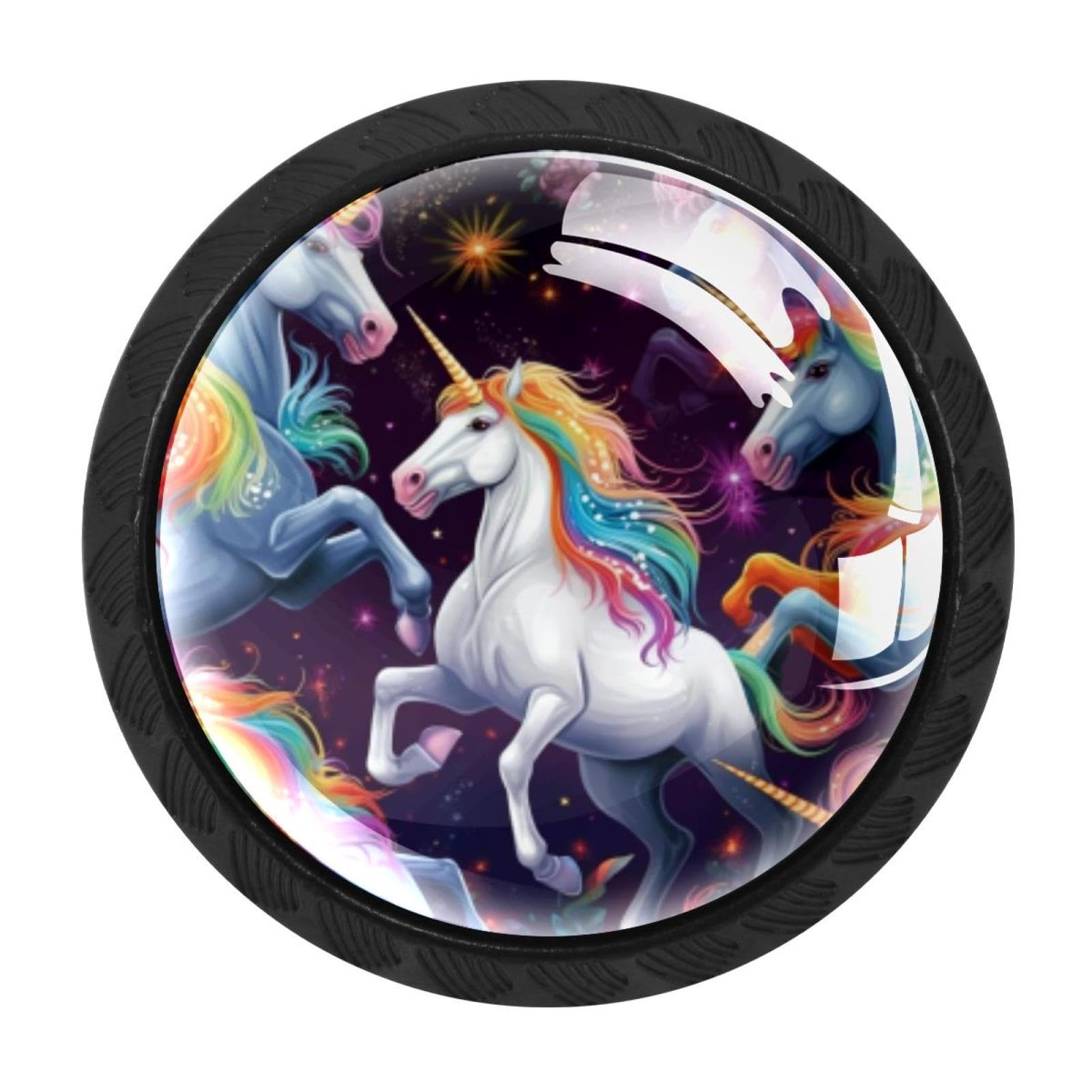 Chenzzzz Multicolored 03 4 Pack Rainbow Unicorn Dresser Drawer Cabinet Knobs Black Round Drawer Knob Pull Handle With Screws For Kitchen Wardrobe Cupboard Furniture Decor