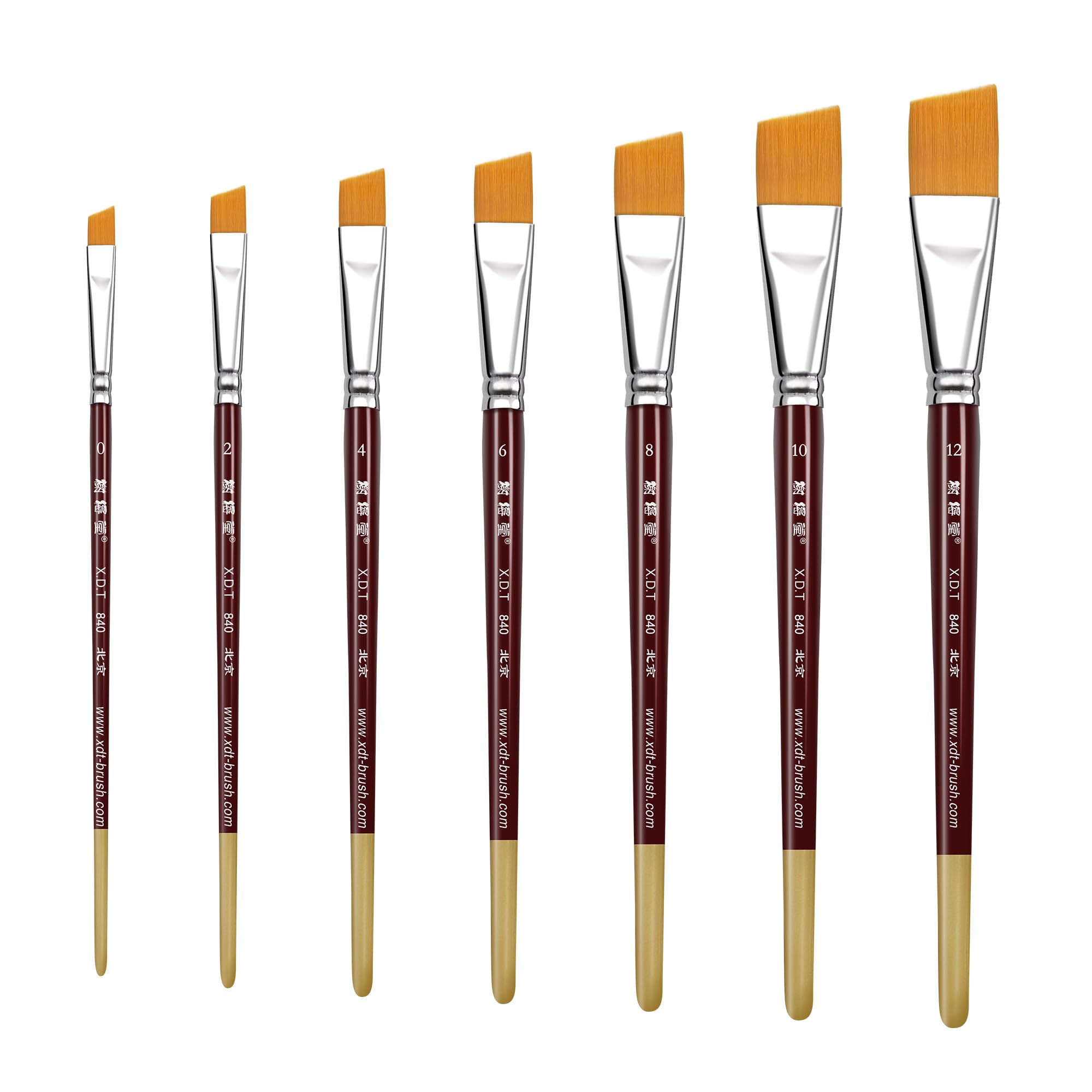 XDT#840 Künstlerpinsel, eckig, mittelsteif, Nylonhaar, extra langer Griff, #0#2#4#6#8#10#12, Acrylöl, Aquarell, 7-teiliges Set