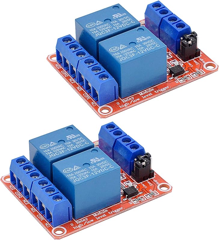 Módulo Relé 12 V Valefod de 2 Canais com Optoacoplador e Acionamento em Nível Alto/Baixo – Pacote com 2