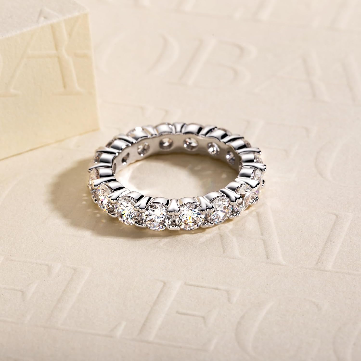 Cubic Zirconia Eternity Band Ring Round Cut/Cushion Cut 5A Grade D Color Simulant Diamond CZ Wedding Band Promise Anniversary Ring for Women - Image 3