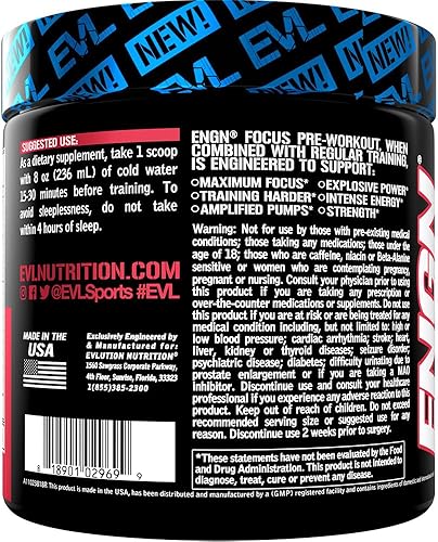 Miniatura 12 de Evlution Nutrition ENGN Polvo preentrenamiento intenso, sin pikatropina, 30 porciones, para aumentar la energía, potencia y enfoque, 4332492029,