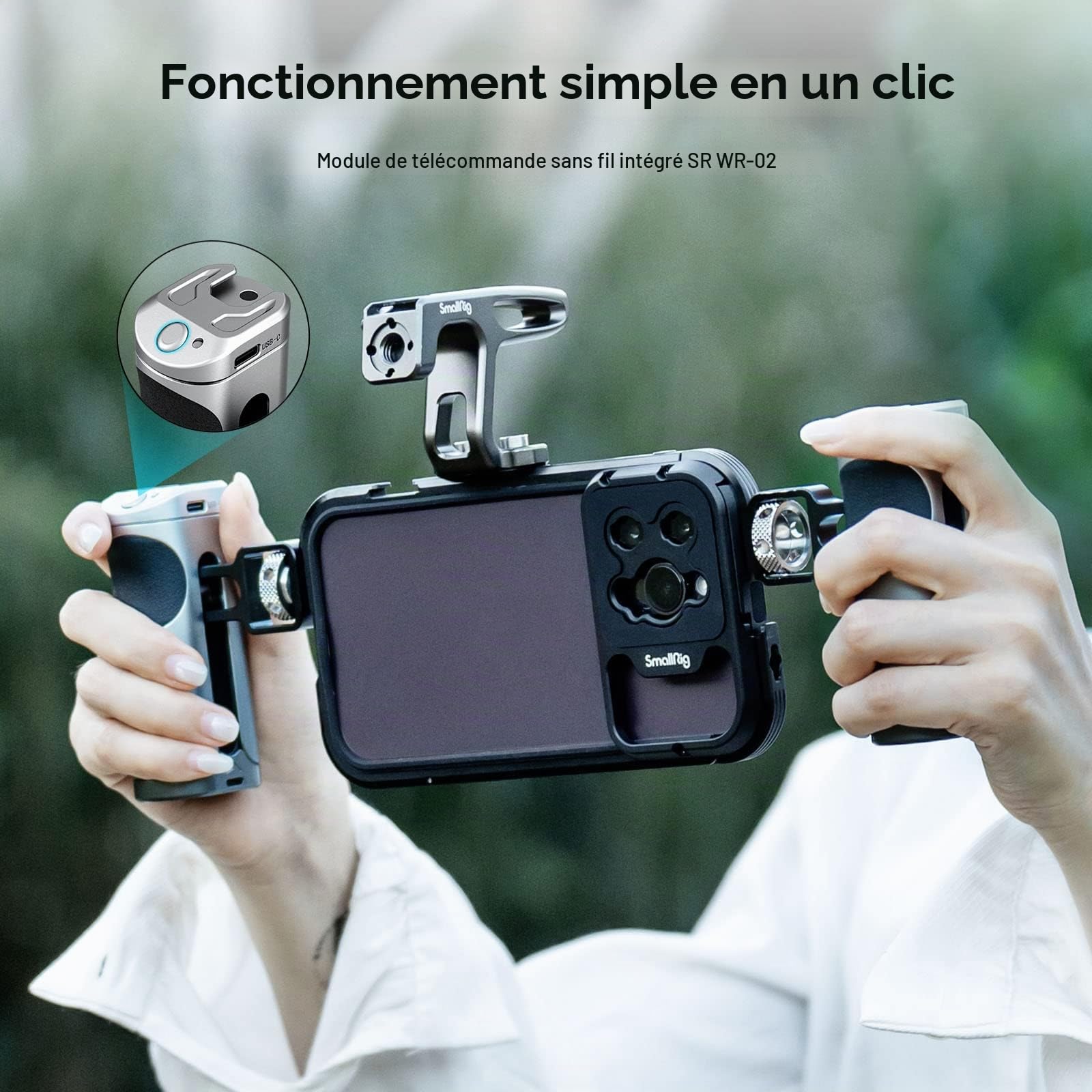 SMALLRIG Kit de Montage Vidéo pour iPhone 14 Pro Max avec Double Poignée de Contrôle sans Fil, Kit Vidéo Portable en Aluminium, Double Montage Vidéo pour Smartphone Portable - 4078