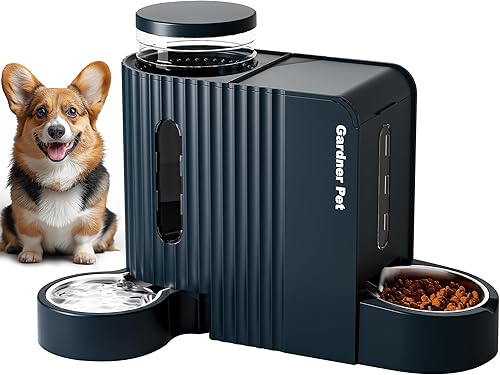 Miniatura 14 de Gardner Pet - Comedero automático para gatos por gravedad y dispensador de agua de acero inoxidable, juego dos en uno de gran capacidad para