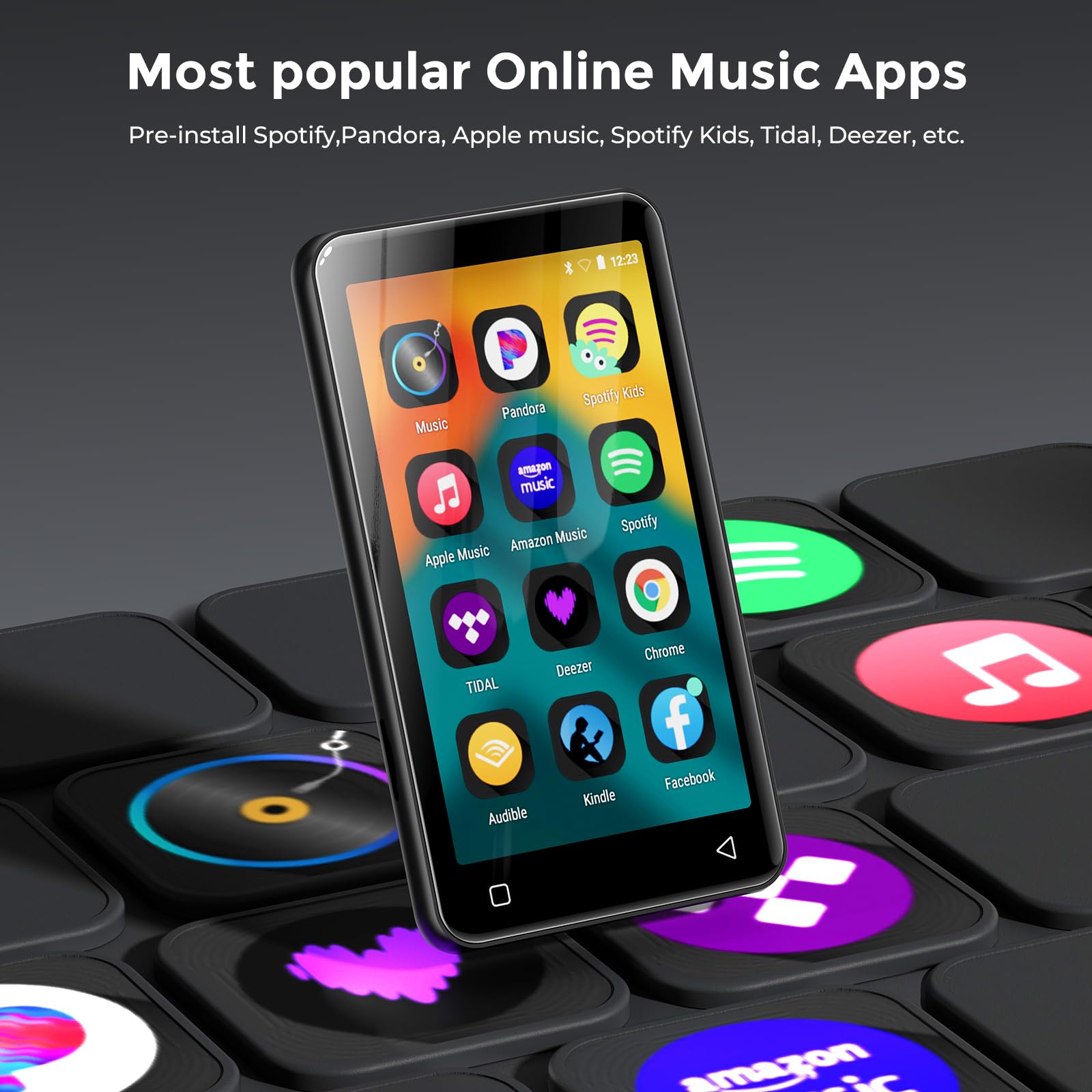 Innioasis 80 GB Reproductor MP3 con Bluetooth y WiFi, Reproductor de música Mp3 y Mp4 ave Spotify, Kids, Tidal, Deezer, Reproductor de vídeo con pantalla táctil de 4 pulgadas, 1080 P(negro)
