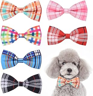 PAWCHIE Plaid Dog Bow Ties 6 Pcs - Cute Dog Collar Attachment Bow Ties, Collar Charms Accessories Fit Small Medium Large Dogs Puppies Cat for Party Wedding Birthday