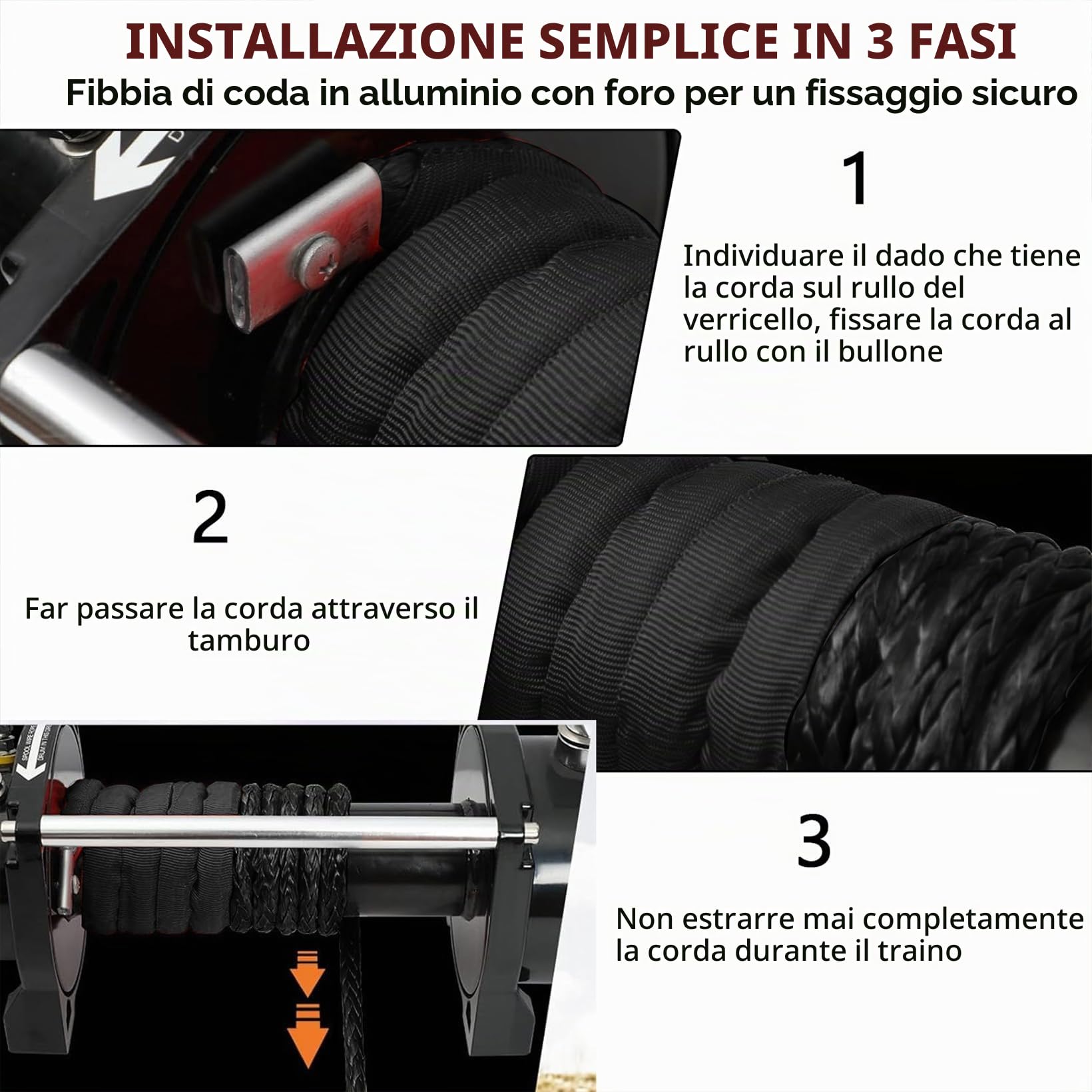 Corda Verricello, Corda Traino 8mm x 15M, Corda Sintetica 12 Fili con Copertura Protettiva e Gancio in Metallo, Corda Forestale Forza Massima di Trazione 6000KG, per ATV UTV SUV Camion Barca Offroad