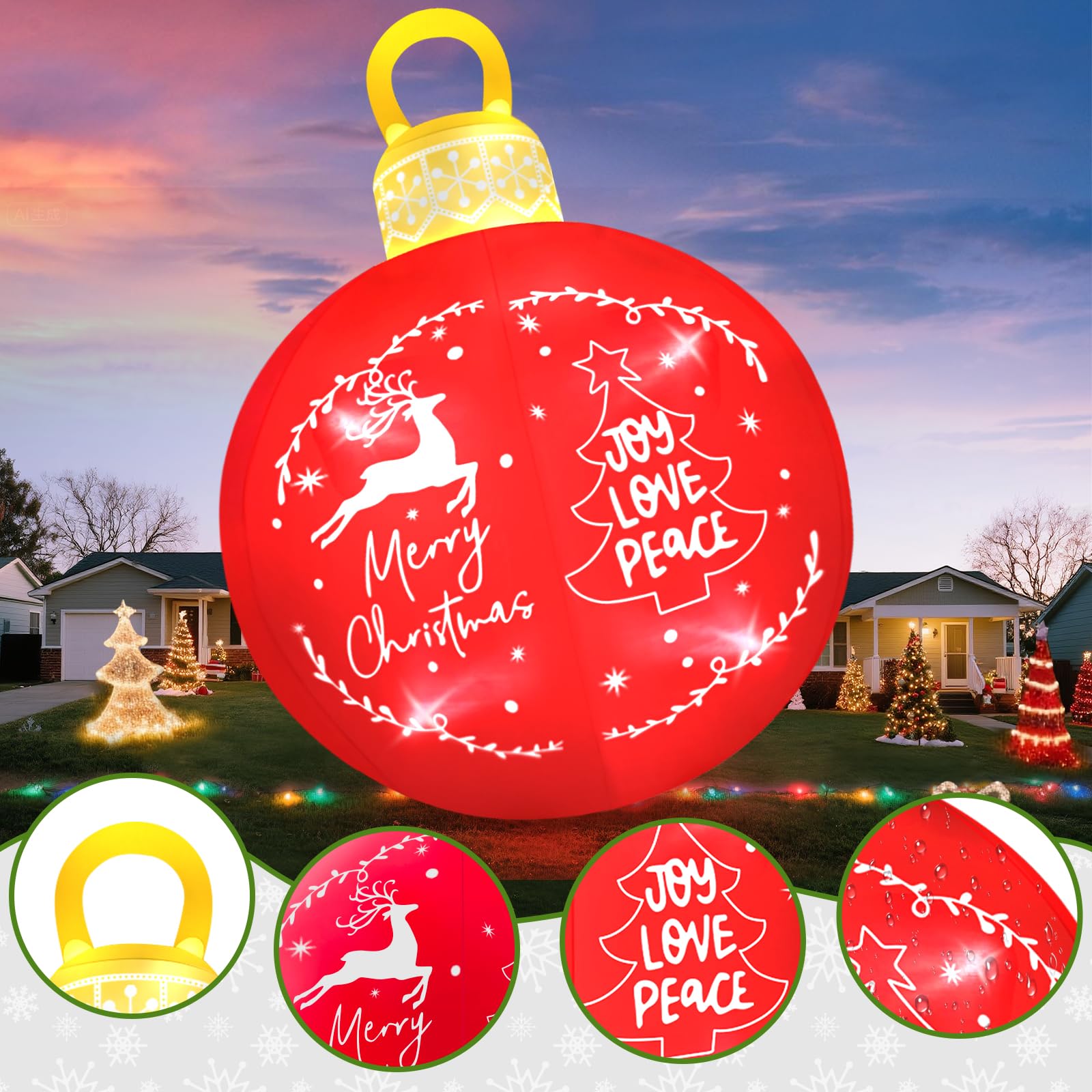 Kalolary Décoration Gonflable géante de Noël 15 Pieds pour l'extérieur, décorations gonflables Merry Christmas Bell avec Ornements LED intégrés, Ballons gonflables pour Jardin et Centre Commercial