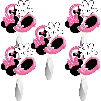 Pink Cartoon Mouse Centerpiece Sticks - Pink Sign - Mouse Sweet Girls Birthday Party Supplies - Gender Reveal Baby Shower Table Decorations - 16PCS