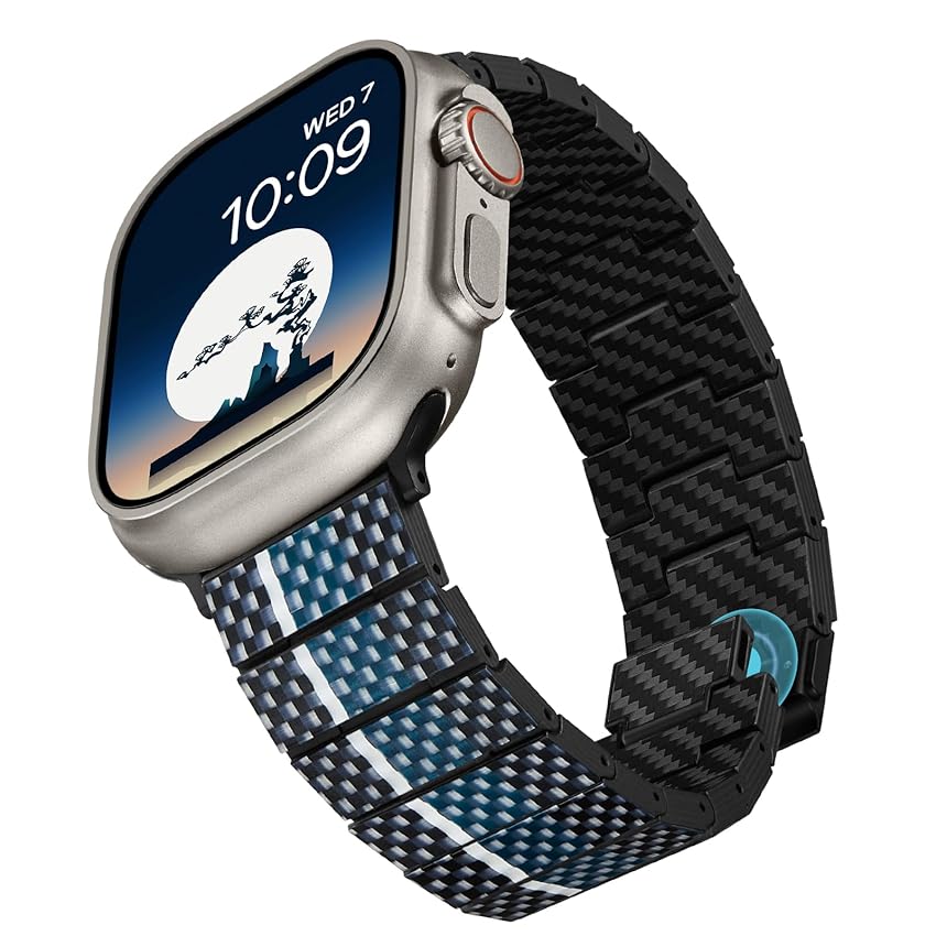 Immagine del prodotto pitaka Fibra di carbonio e fibra aramidica cinturini di ricambio per Apple watch Ultra/Ultra 2/9/8/7/6/5/4/3/2/1/SE con chiusura magnetica colore blu Romanticismo 49-38 mm (Luna)