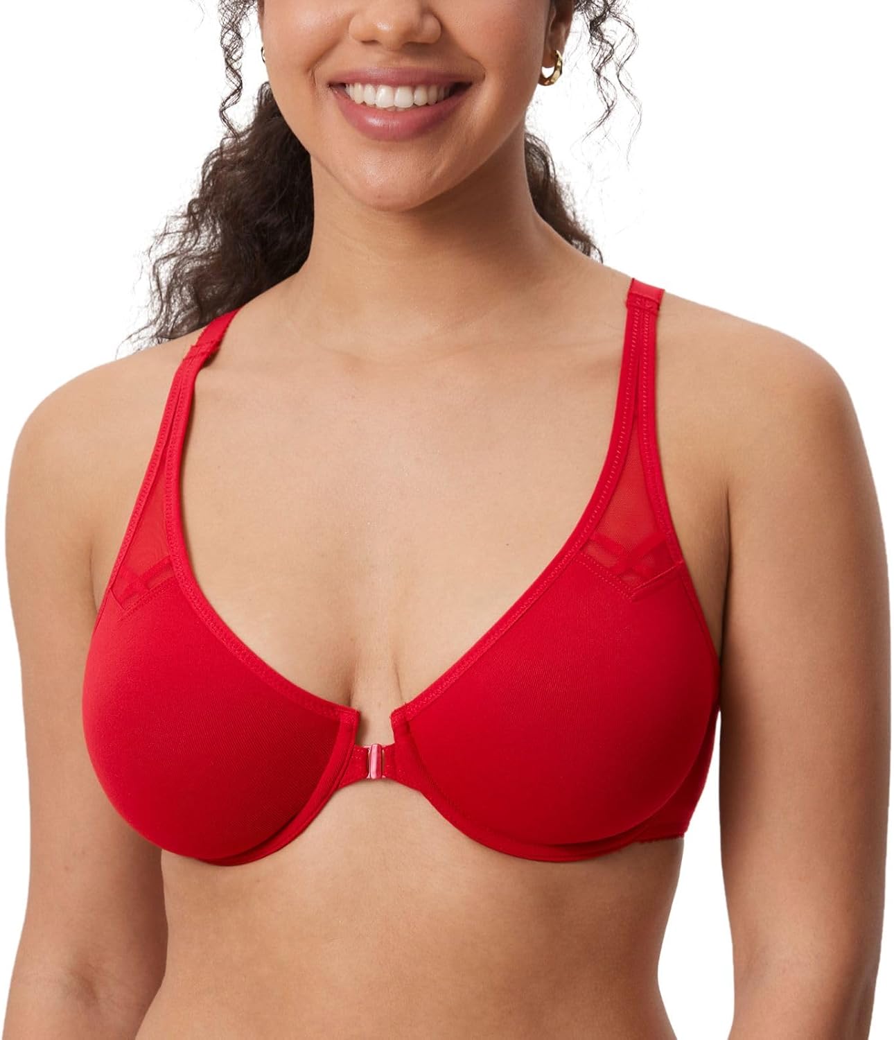 DELIMIRA Women's Front Closure Racerback Bras Plus Size Full Coverage Supportive Underwire Plunge Unlined Bra