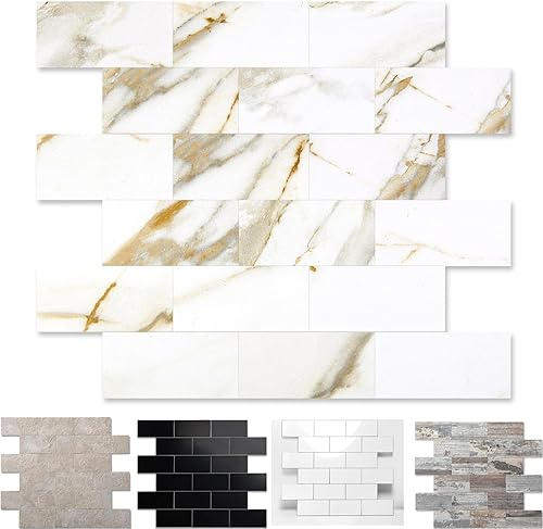 Vista 162 de Paquete de 1 lámina de revestimiento autoadhesivo de 12 x 12 pulgadas, baldosa de pared de PVC para cocina, baño, chimenea, mesa de lavandería o gris