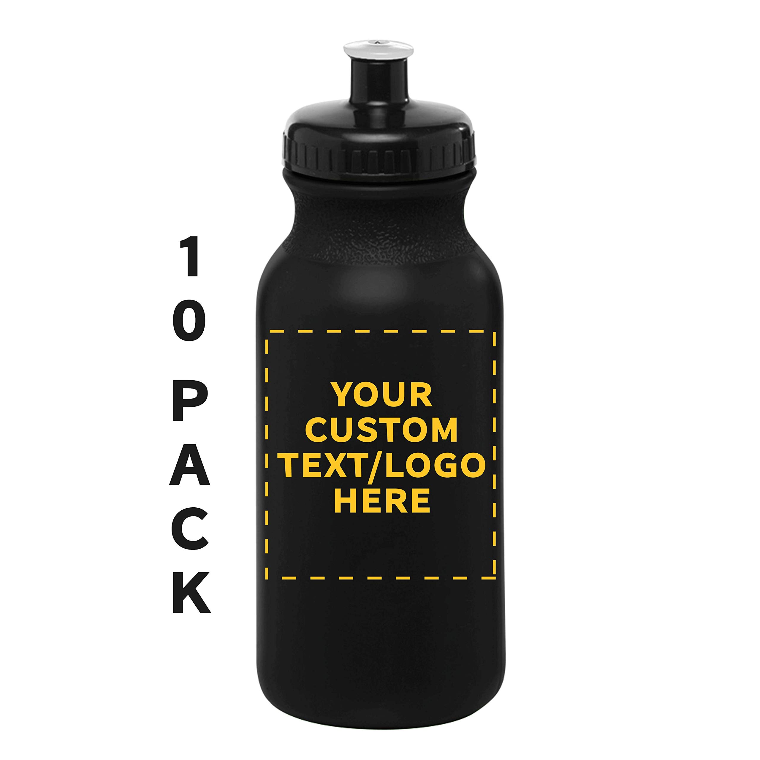 DISCOUNT PROMOS Custom 20 oz. Water Bottles with Push Cap Set of 10, Personalized Bulk Pack - Perfect for Gym, Hiking, Camping, Outdoor Sports - Black