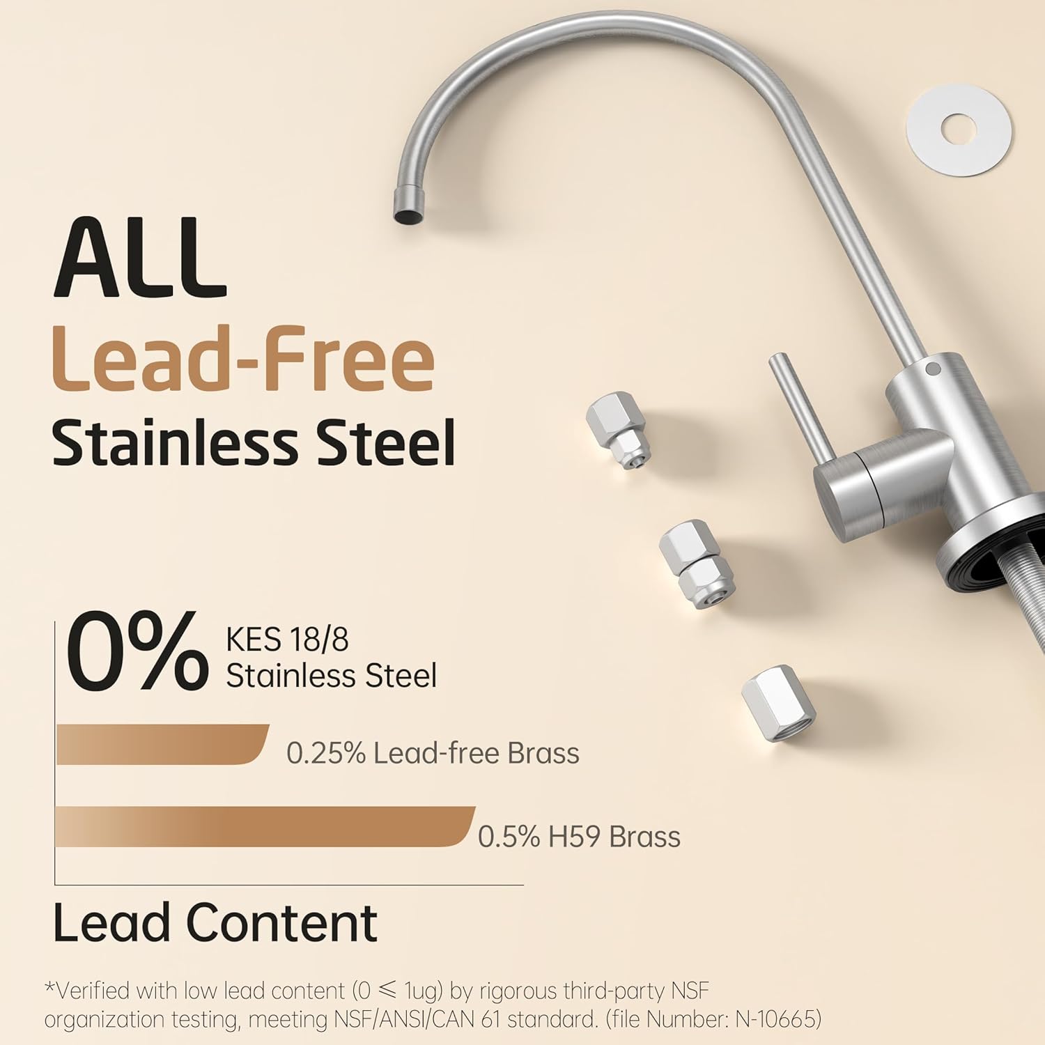 KES NSF Certified All Metal Drinking RO Water Faucet, Lead-Free 18/8 Stainless Steel Reverse Osmosis Faucet for Kitchen Sink, Water Filter Faucet Fits Most RO Water Filtration System, Brushed Finish