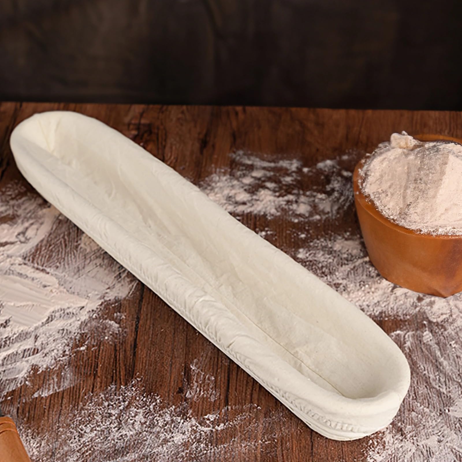 Set di 2 cestini ovali per fermentazione in rattan con fodere in cotone, cesto lungo per lievitazione impasto, perfetto per baguette francesi, 43 x 9,4 x 5,6 cm