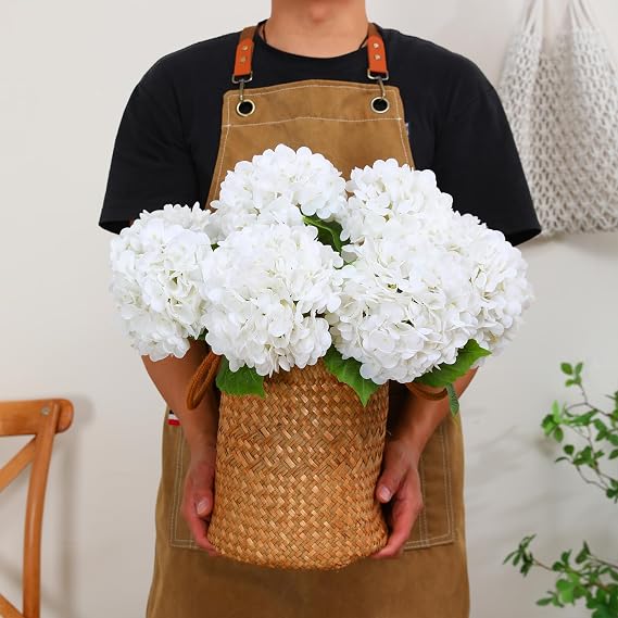 JUSTOYOU Hydrangea Flowers Artificial,3 PCS Single Long Stem Realistic Hydrangeas Flower, 19.6Inch Large Real Touch Fake Hydrangeas Flower Bouquets for Wedding Home Party(White Hydrangea Flowers)