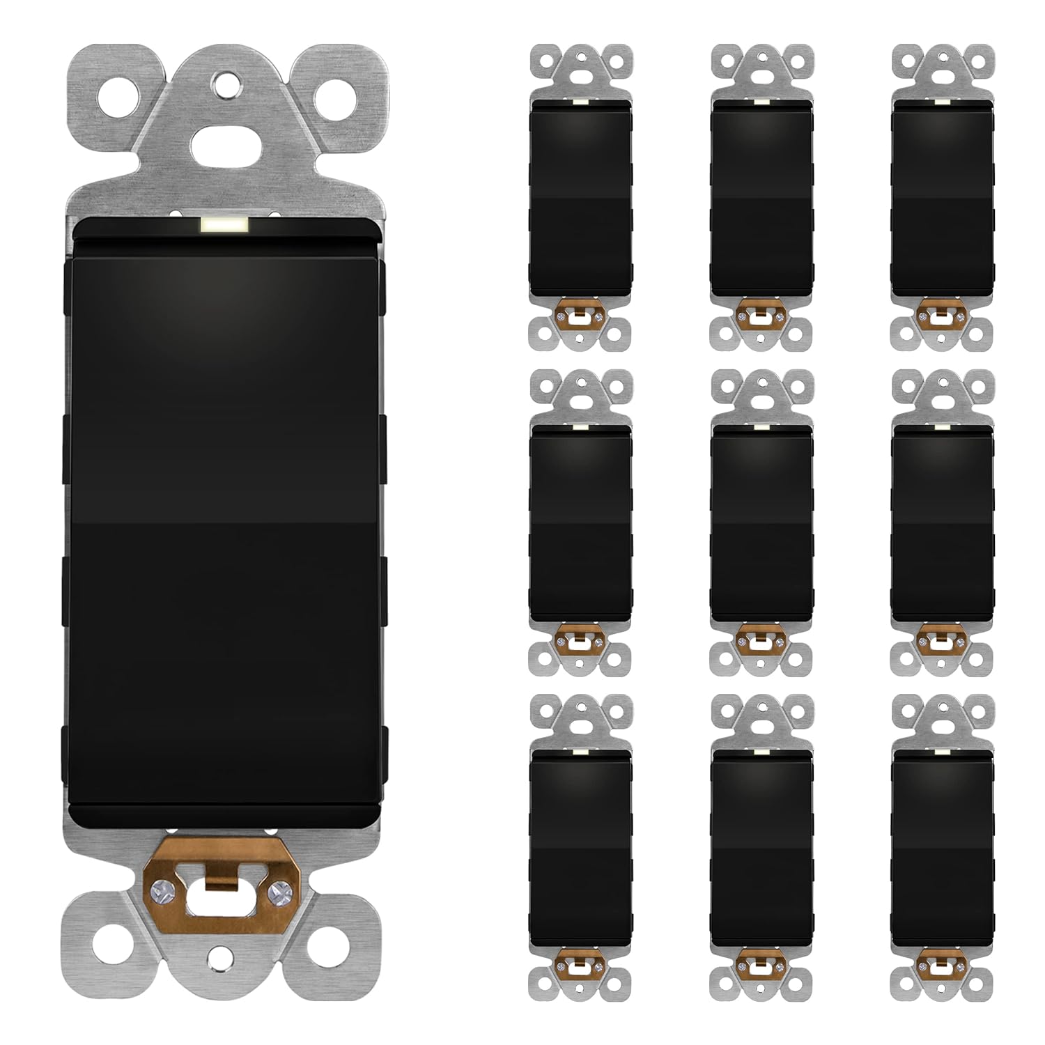 LIDER Minimalist Design Matte Finish Lighted Decorator Switch, Frameless Paddle Light Switch with Locator Light, Grounding Screw,15A 125V, UL Listed, LS15-1P-BK10P, Black, 10 Pack Single Pole Black 10