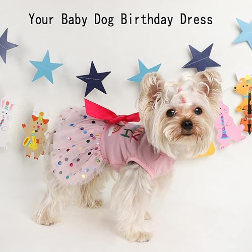 Miniatura 5 de Ropa de cumpleaños para perros, ropa para perros pequeños y medianos, vestidos de malla coloridos con lunares, ropa para perras, tutú de verano,