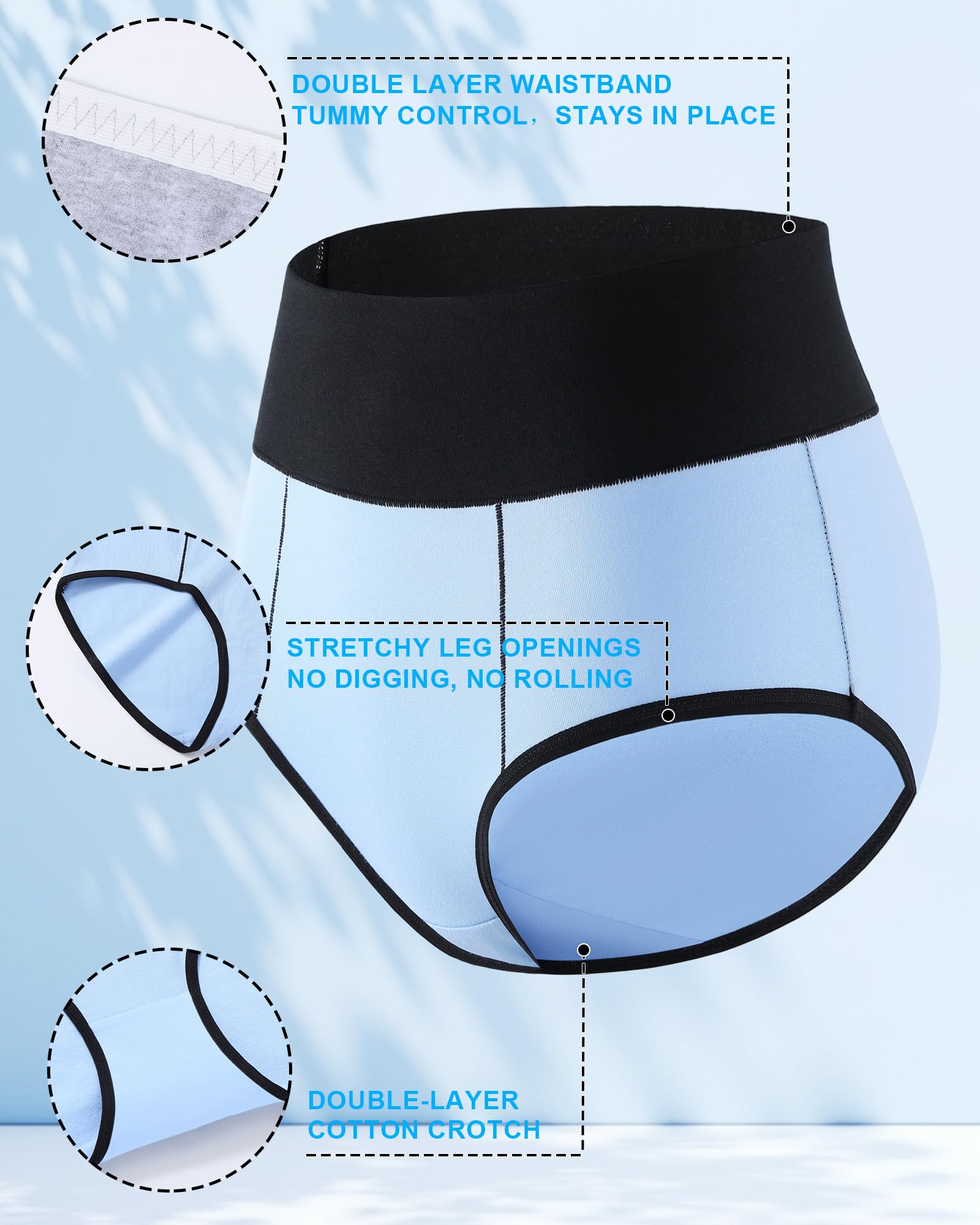 Biancheria intima da donna a vita alta in cotone elasticizzato traspirante post-partum mutandine da donna a copertura completa, confezione da 5