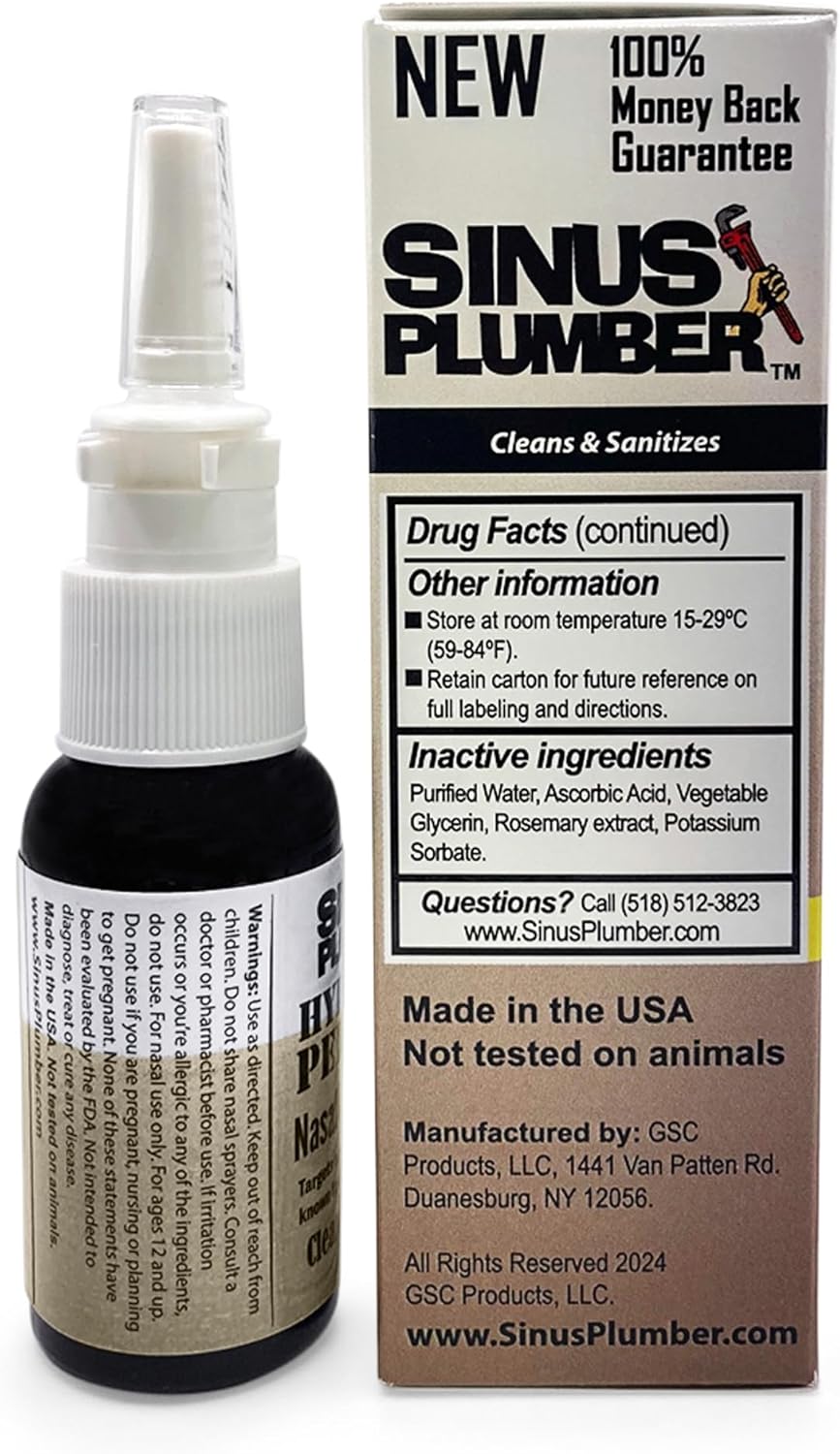 Sinus Plumber Hydrogen Peroxide Nasal Spray 2 Pack - Neutralizes Airborne Particles for Nasal Hygiene and Immune Cold Defense