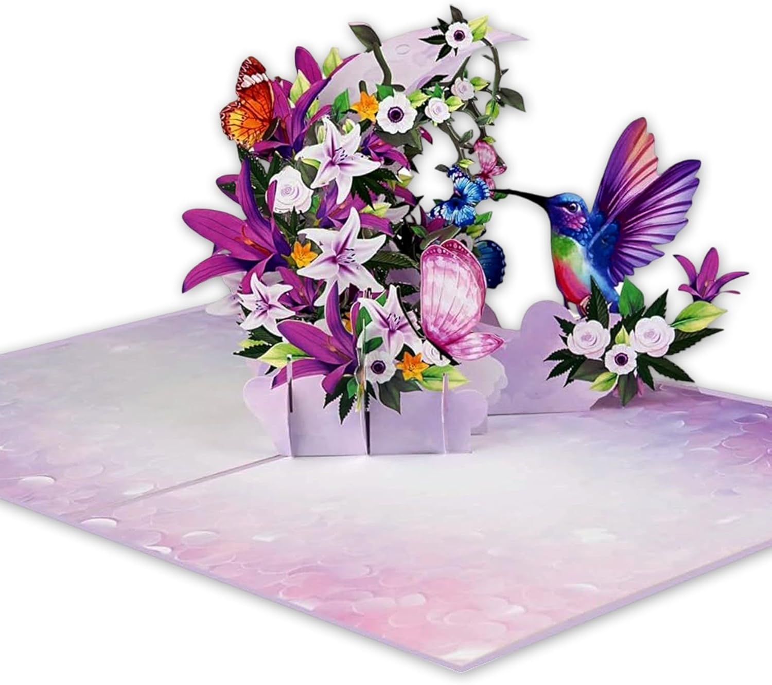 Greeting Card Hummingbird with Lilies and Butterflies 3D Pop-Up Cards Handmade Birthday Flower Gift for Women, Mom, Wife, Men 6x8 Inches Aniversary Wedding Christmas Gifts