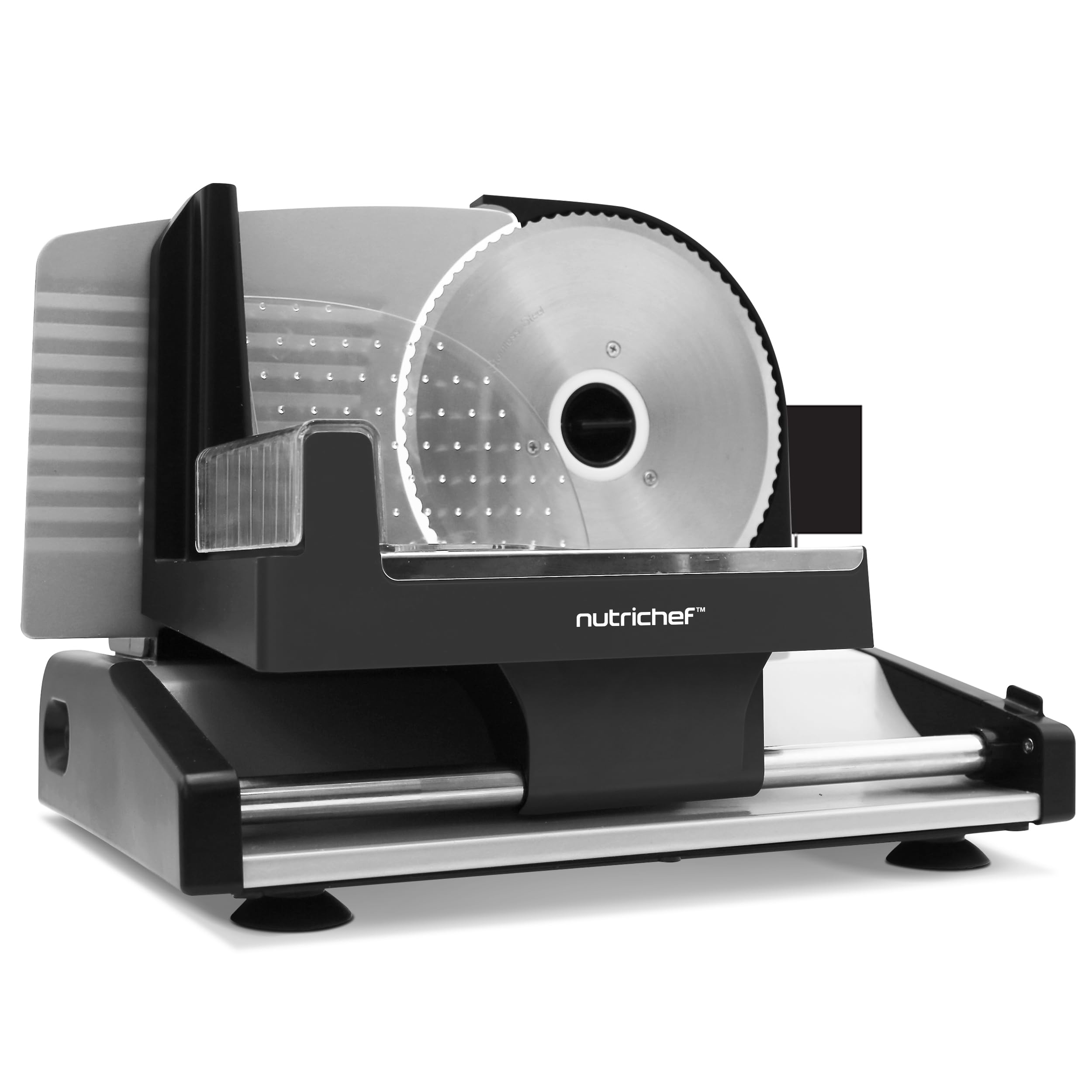 NutriChef Electric Meat Slicer – 200W Compact Deli and Bread Slicer with Adjustable Thickness Dial 0–15 mm, Removable Stainless Steel Blade, Countertop Food Slicer for Kitchens, Home