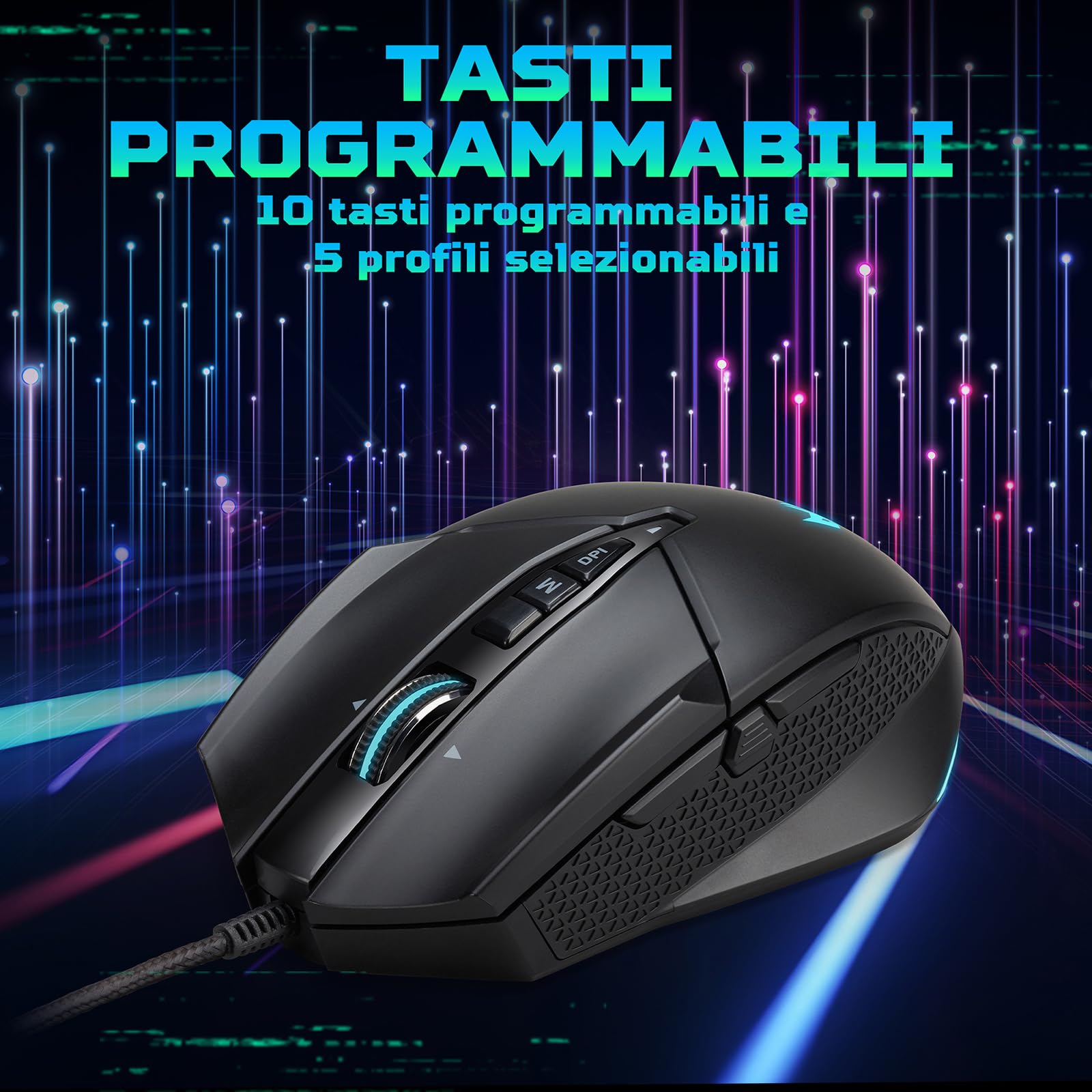 Predator Cestus 335, Mouse Gaming, fino a 19.000 DPI, 5 livelli DPI, 10 Pulsanti Programmabili con Buster Fire, IPS 400, Sensore Pixart 3370, Scrolling Infinito, Mouse USB, Nero