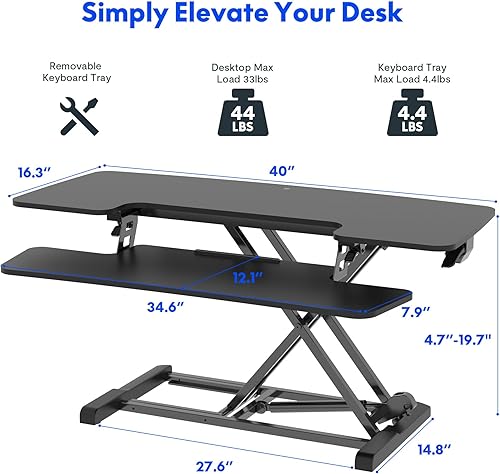 Miniatura 9 de FLEXISPOT Convertidor de escritorio de pie de 35 pulgadas, altura ajustable, para sentarse a ponerse de pie, estación de trabajo para computadora