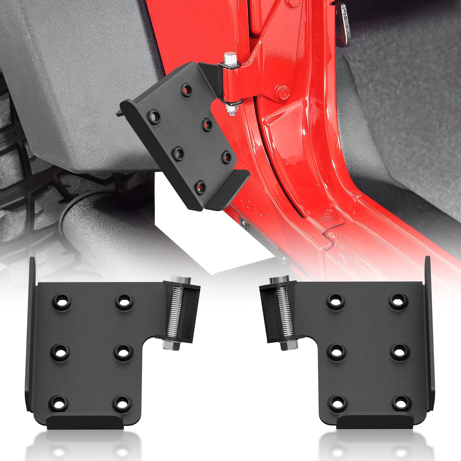YZONA Podnóżki kompatybilne z 2007-2018 Jeep Wrangler JK JKU i 2018-2026 JJL JLU 4XE & Gladiator JT 2/4 drzwi, zewnętrzne zawiasy drzwi, pedały, podnóżek, akcesoria do paneli kopania (2 szt.)
