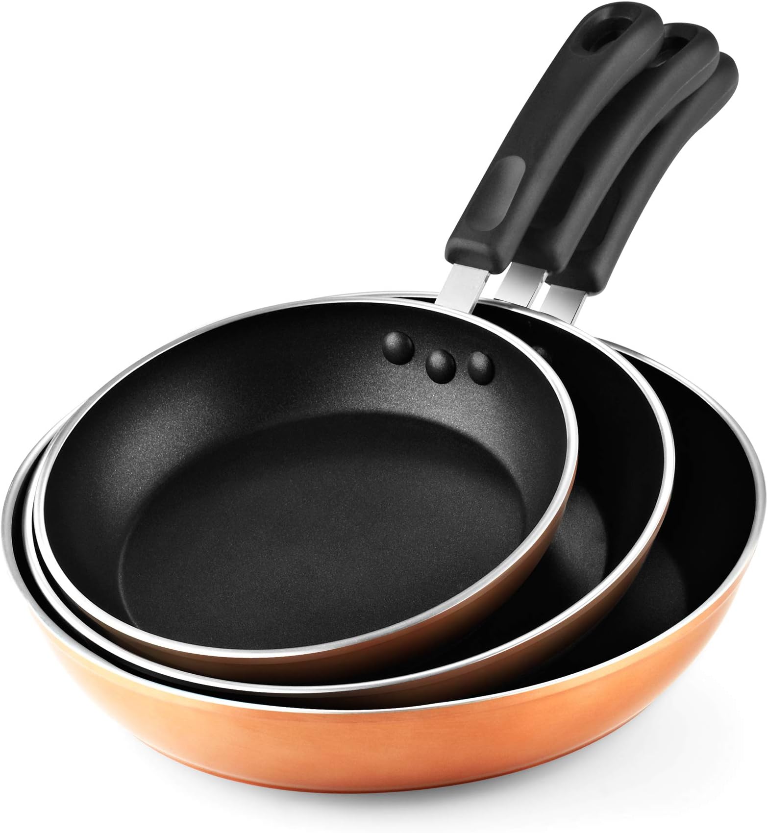 Cook N Home Nonstick Frying Pan Skillet, 8-inch, 9.5-inch, 12-Inch, 3-Piece Set Sauté Fry Pan Omelet Egg Pan Induction Cookware, Copper
