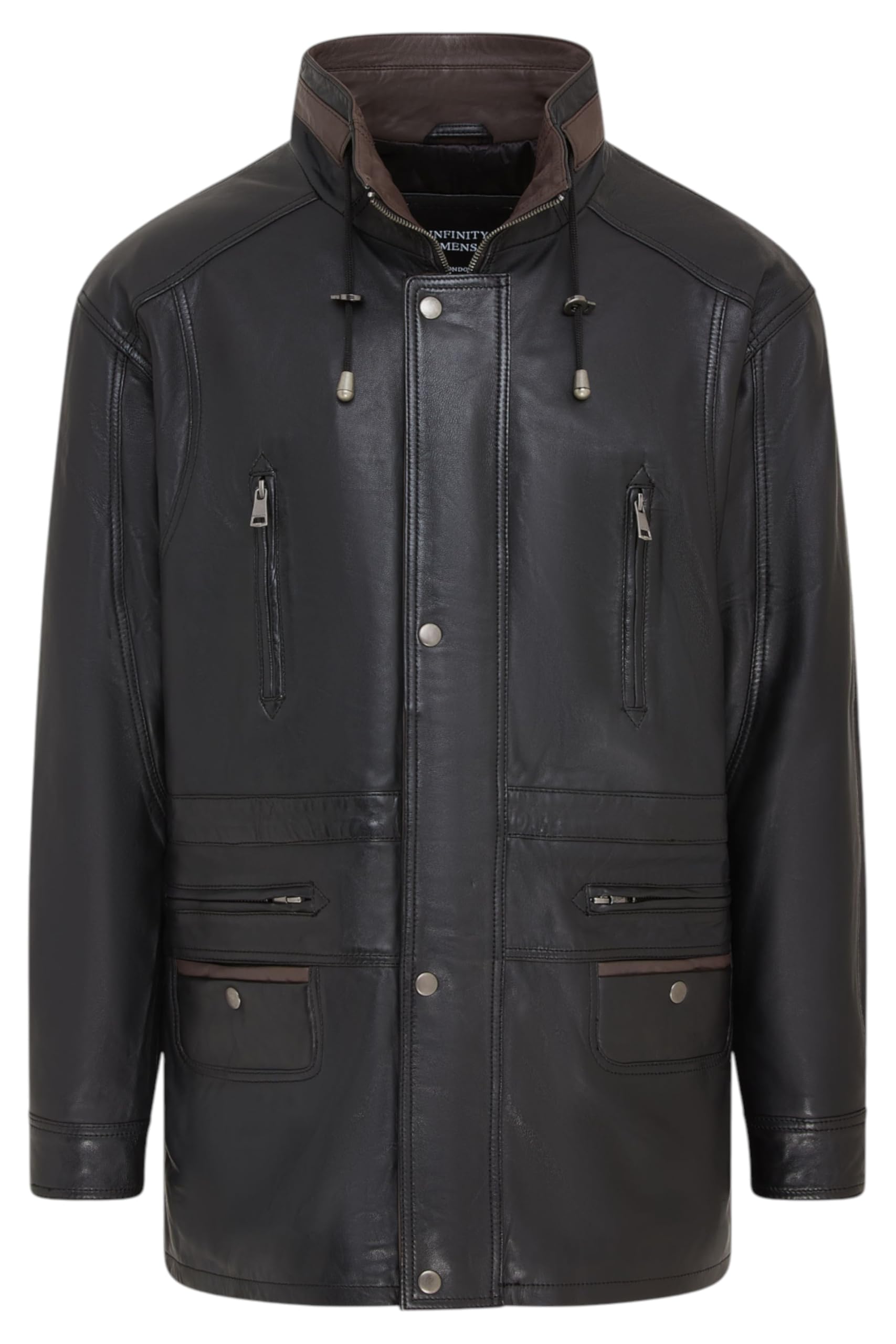 Infinity Leather Men's   Soft Italian Black Brown Leather Parka Coat-Winnipeg in Size 2XL, BrandAlley