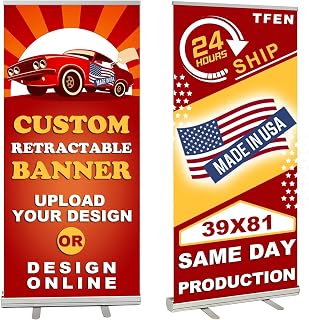 Custom Roll up Banner Aluminum Retractable Banner-Made in USA-39"x81" with Stand Pop up Banner for Business, Trade Shows, Stores, Advertising, Events