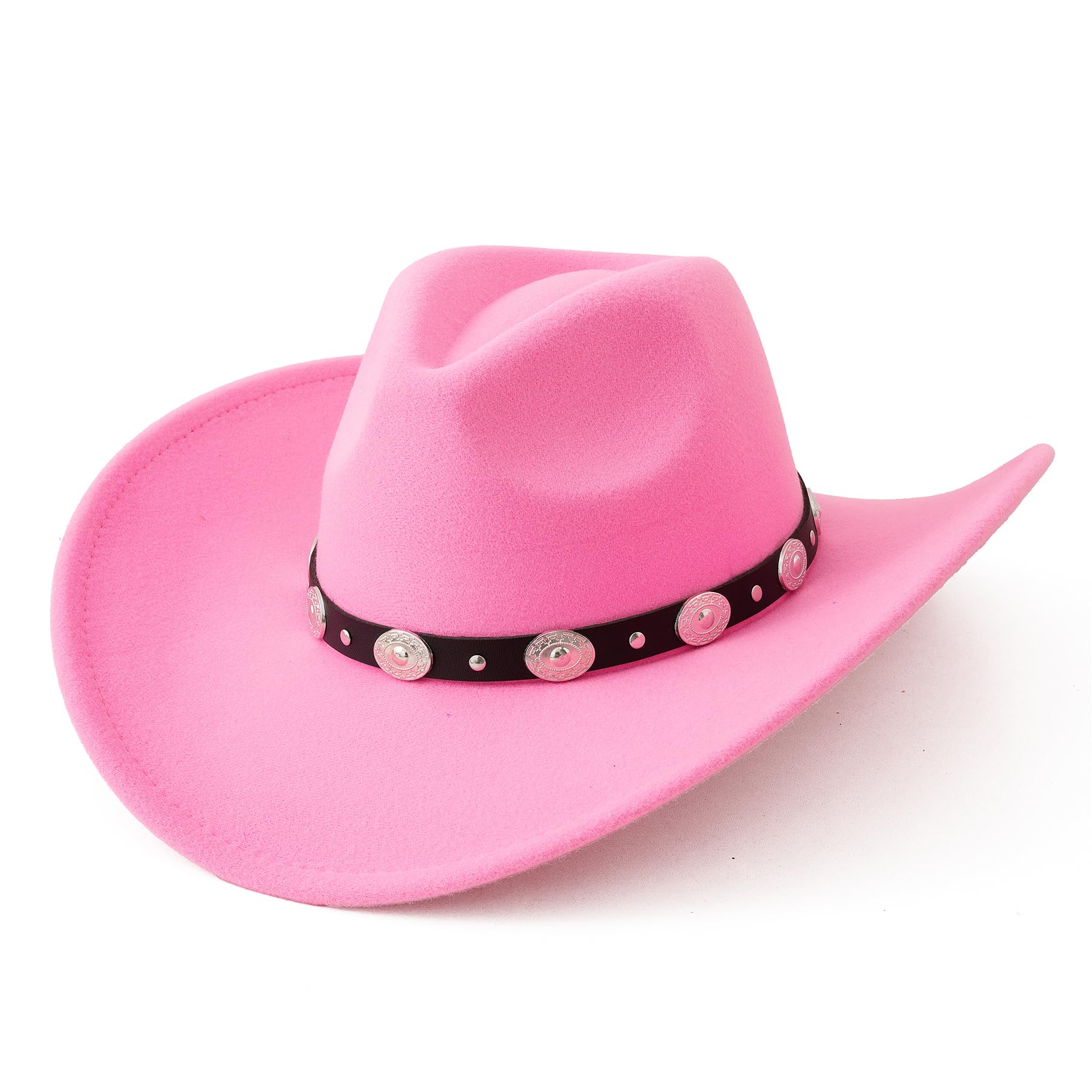 Lanzom Women Men Felt Wide Brim Western Cowboy Hats Belt Buckle Panama Hat