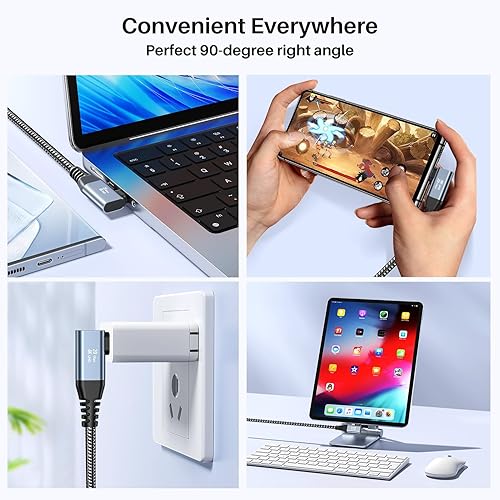 Miniatura 5 de Cable USB C a USB C (paquete de 2 unidades de 6.6 pies), cable de monitor USB C 4K en ángulo recto, salida de video UHD USB tipo C, carga rápida de