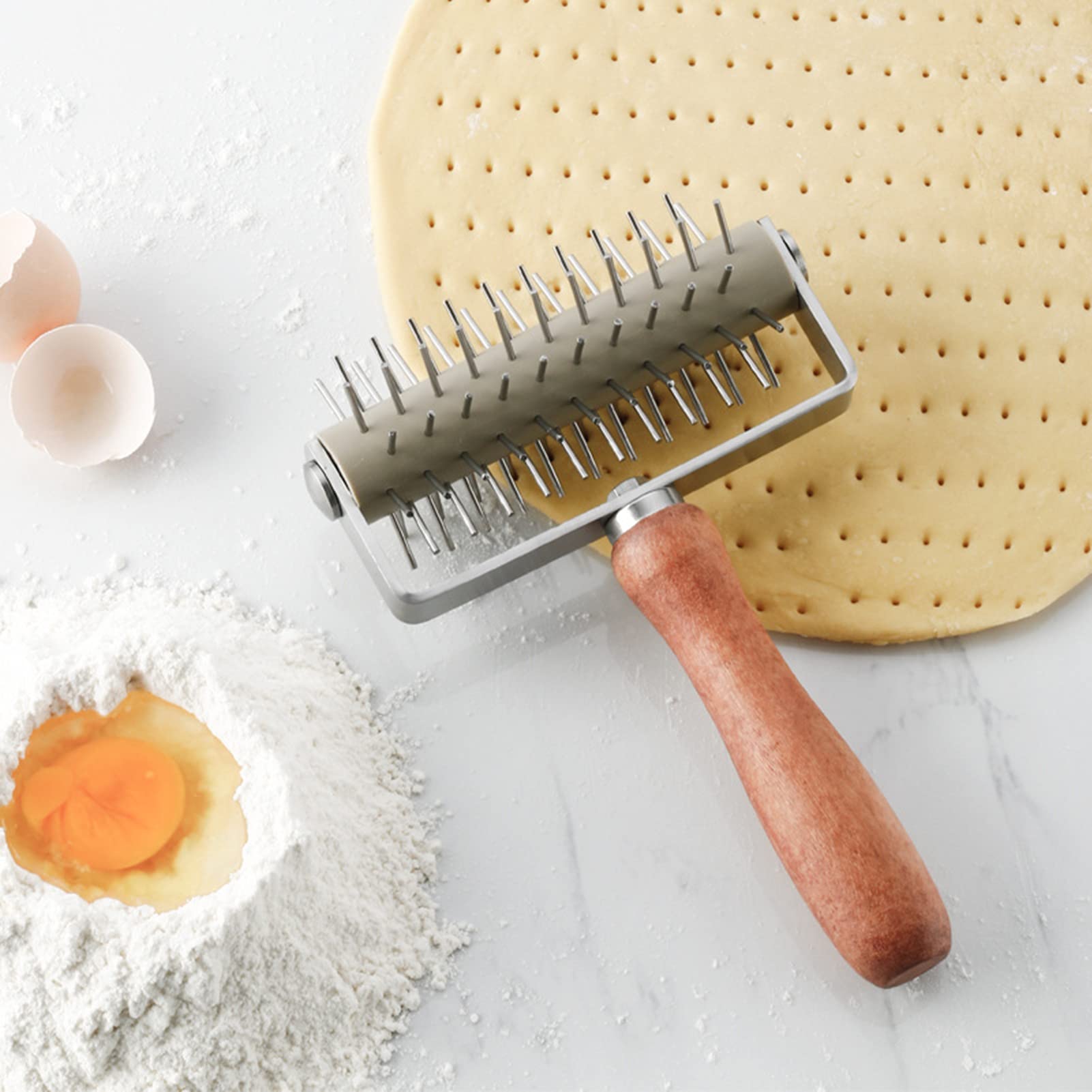 Rouleau à Pâtisserie en Acier Inoxydable avec Manche en Bois