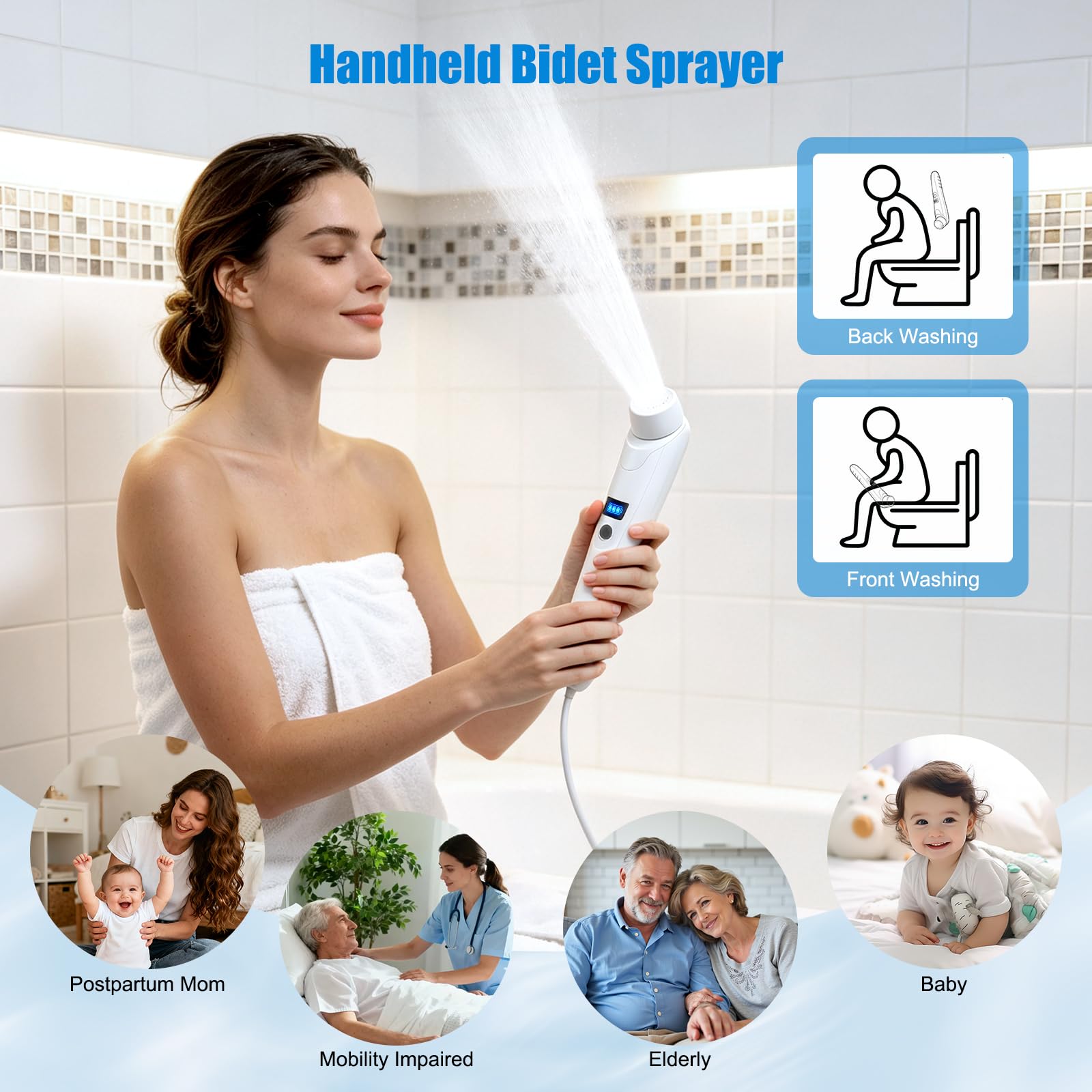 Bidet Portatile Elettrico 3L, Doccia Portabile Ricaricabile USB per WC, Spruzzatore a Mano con Batteria 2200mAh IPX6, Bidet da Viaggio Ideale per Campeggio Viaggio Donna Uomo Anziano, Cura Postpartum
