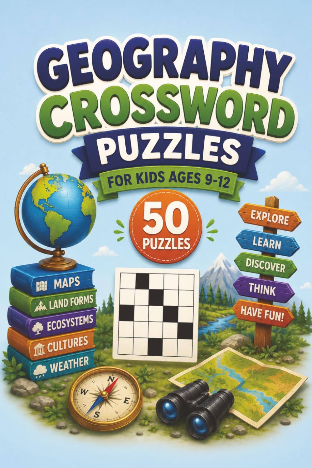Geography Crossword Puzzles for Kids ages 9-12: 50 Entertaining Crossword Challenges All About Our World. Fun and Educational! (Educational Kids Crossword Puzzles)