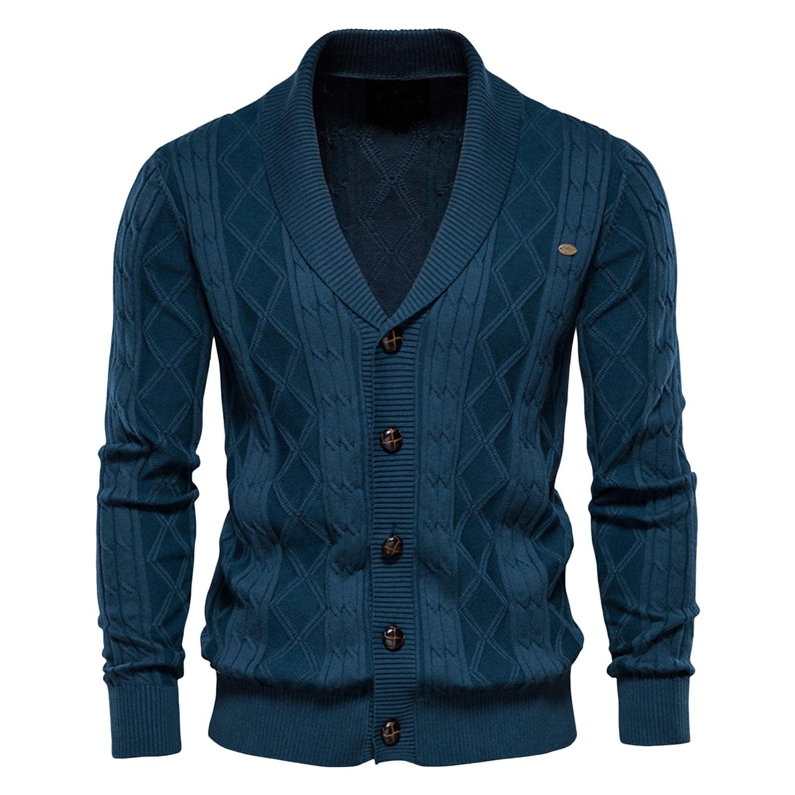 Generisch Cardigan da uomo, sottile, leggero, per le mezze stagioni, con bottoni, con scollo a V, taglie grandi, caldo, invernale, a maniche lunghe, tinta unita, classica