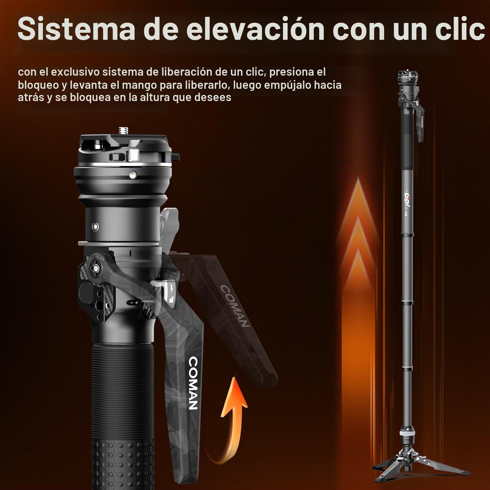 Monopié para cámara, monopié Extensible de Fibra de Carbono con Patas, monopié de Viaje de 65 Pulgadas con rótula esférica de 360°, Sistema de liberación rápida Arca, Carga máxima de 10 kg.