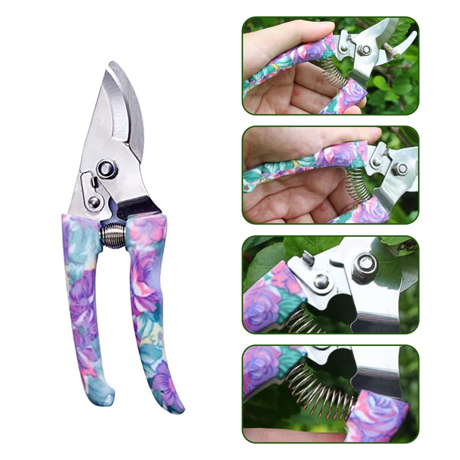 Juego de herramientas de jardinería con maleta, 10 herramientas de jardinería con estampado florales, mango ergonómico espátula rascador deshierente podadora pulverizadora