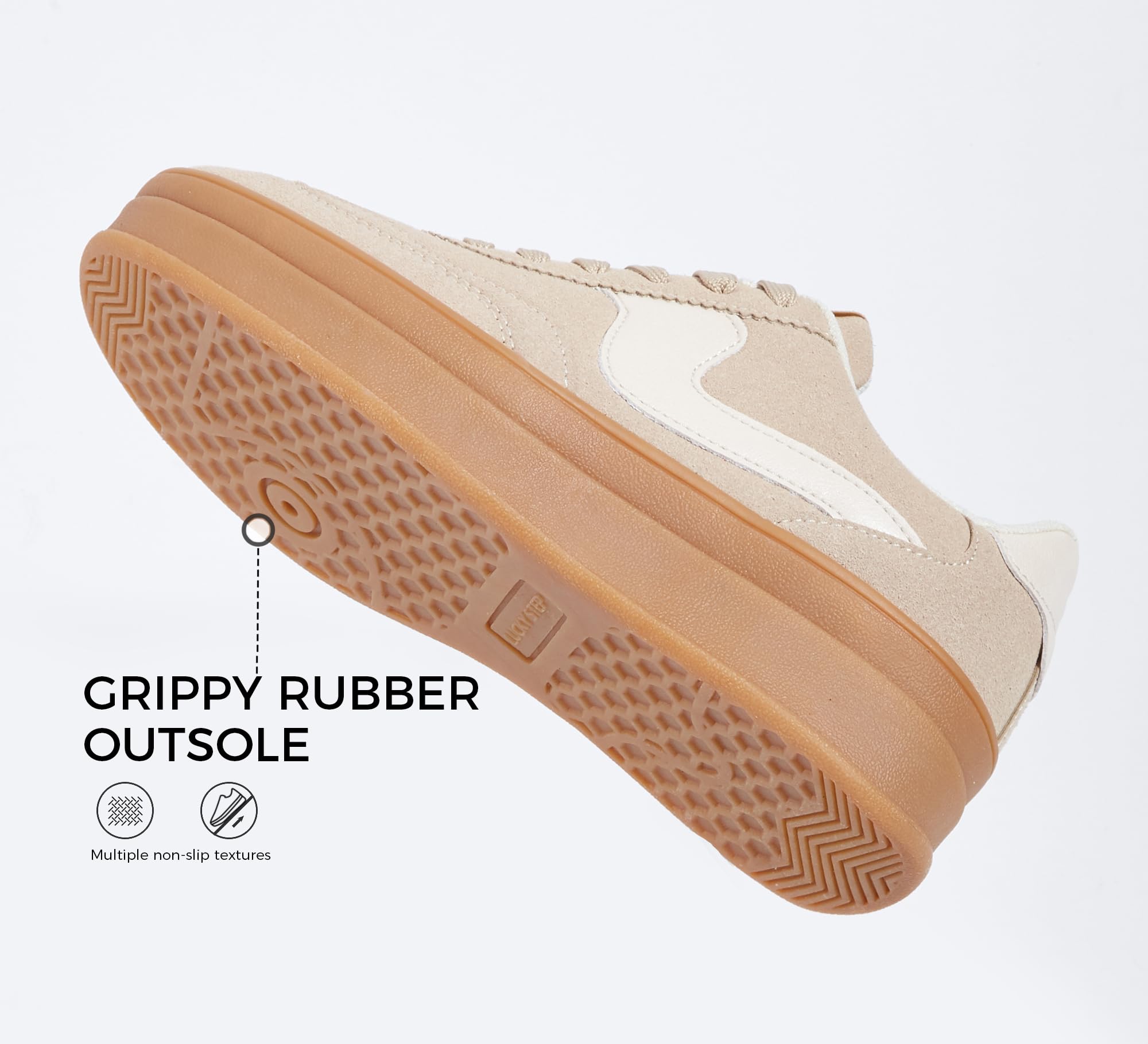 LUCKY STEP Women's Platform Fashion Sneakers Thick Sole Suede Genuine Leather Classic Rubber Gum Sole Low Top Casual Walking Shoes