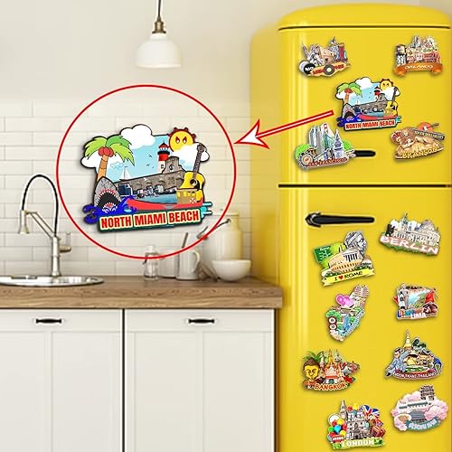 Miniatura 4 de Imán de nevera del norte de Miami Beach Florida USA Imán de madera 3D Monumentos de viaje coleccionables, recuerdos decorativos hechos a mano - 2