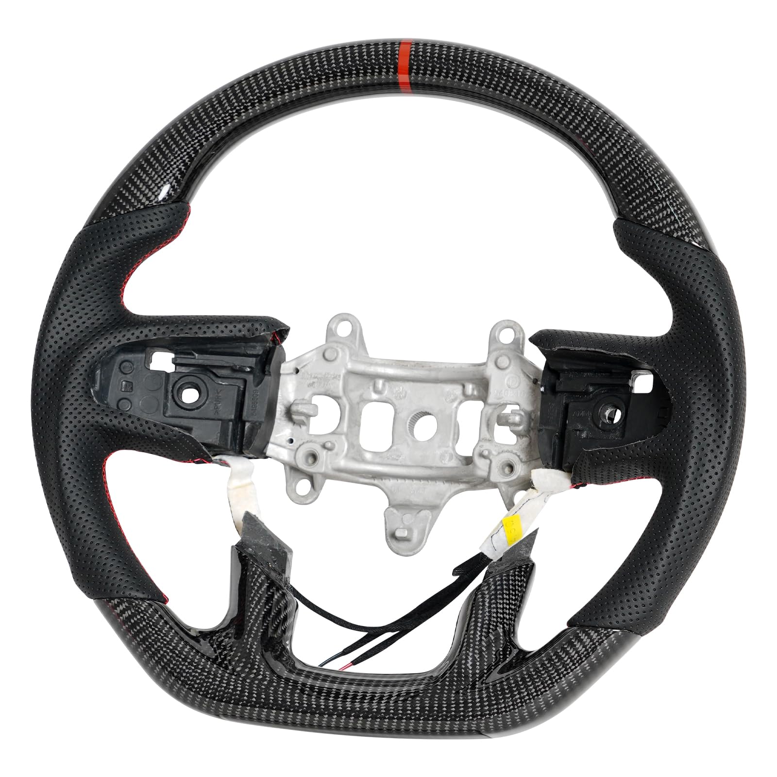 JIANGGAI Real Carbon Fiber Steering Wheel, D-shaped Perfoated Leather Grip Steering Wheel with Heated Fit For Dodge Ram 1500 2019-2024(No Paddle