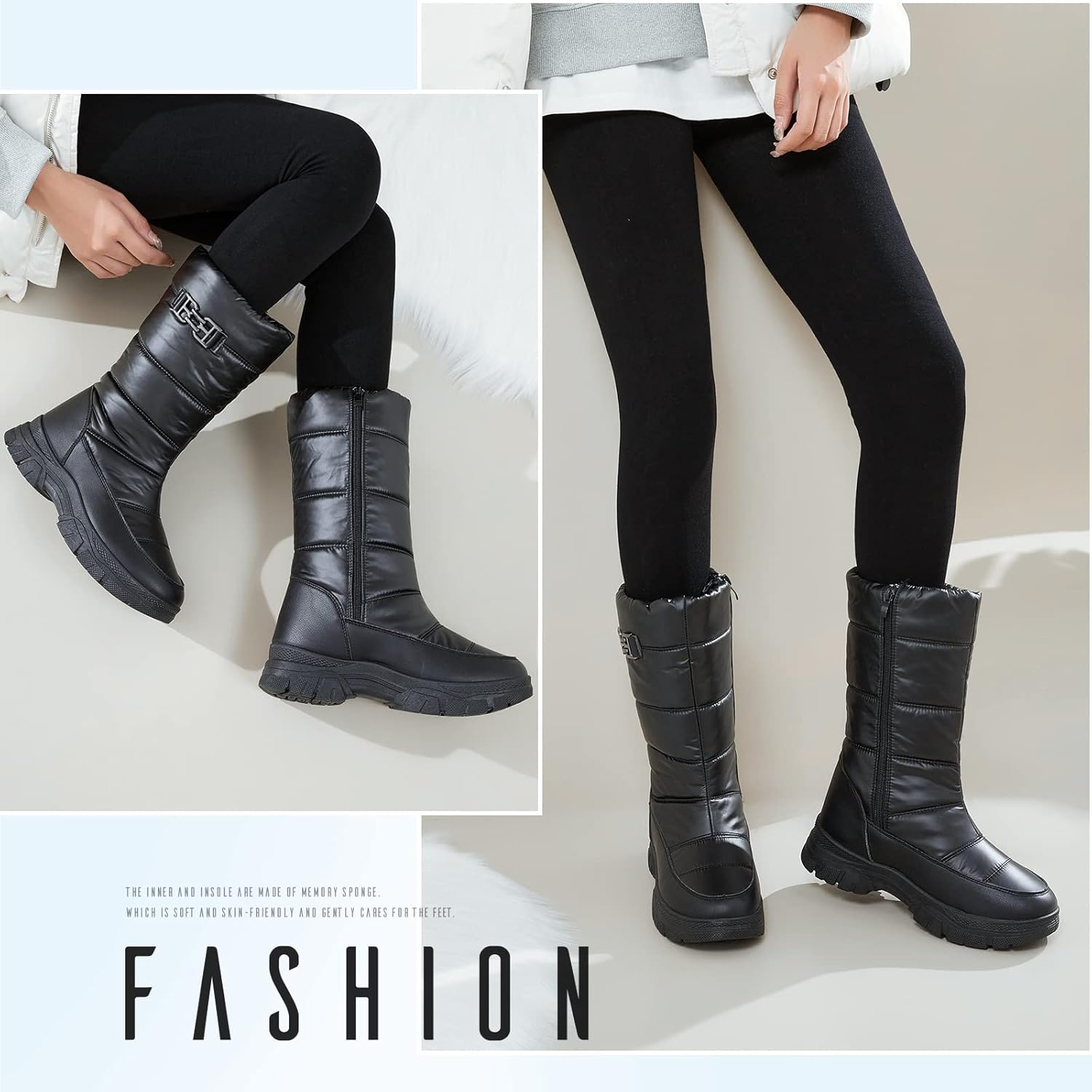 FINIWOR Womens Snow Boots Mid Calf Winter Boots for Women Warm Faux Fur Lined Side Zipper Non-Slip Boots - Image 6