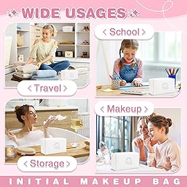 Bride Gifts - Personalized Initial Makeup Bag with Pearl Rhinestone Patch, Preppy White Monogram Cosmetic/Toiletry Pouch, bridesmaid Gifts, Bridal Shower Gifts, Wedding Gifts, Bridal Gifts,Q