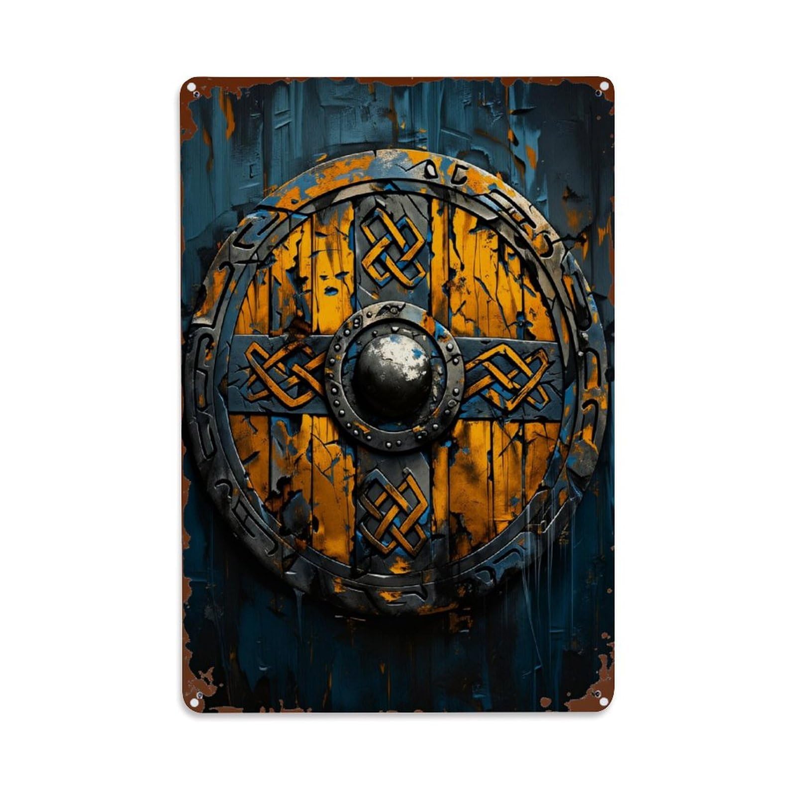 Celtic Knot Wood Metal Shield Tin Sign Vintage Metal Poster, Home Bar Garage Man Cave Cafe Indoor & Outdoor Wall Decoration 8x12Inches
