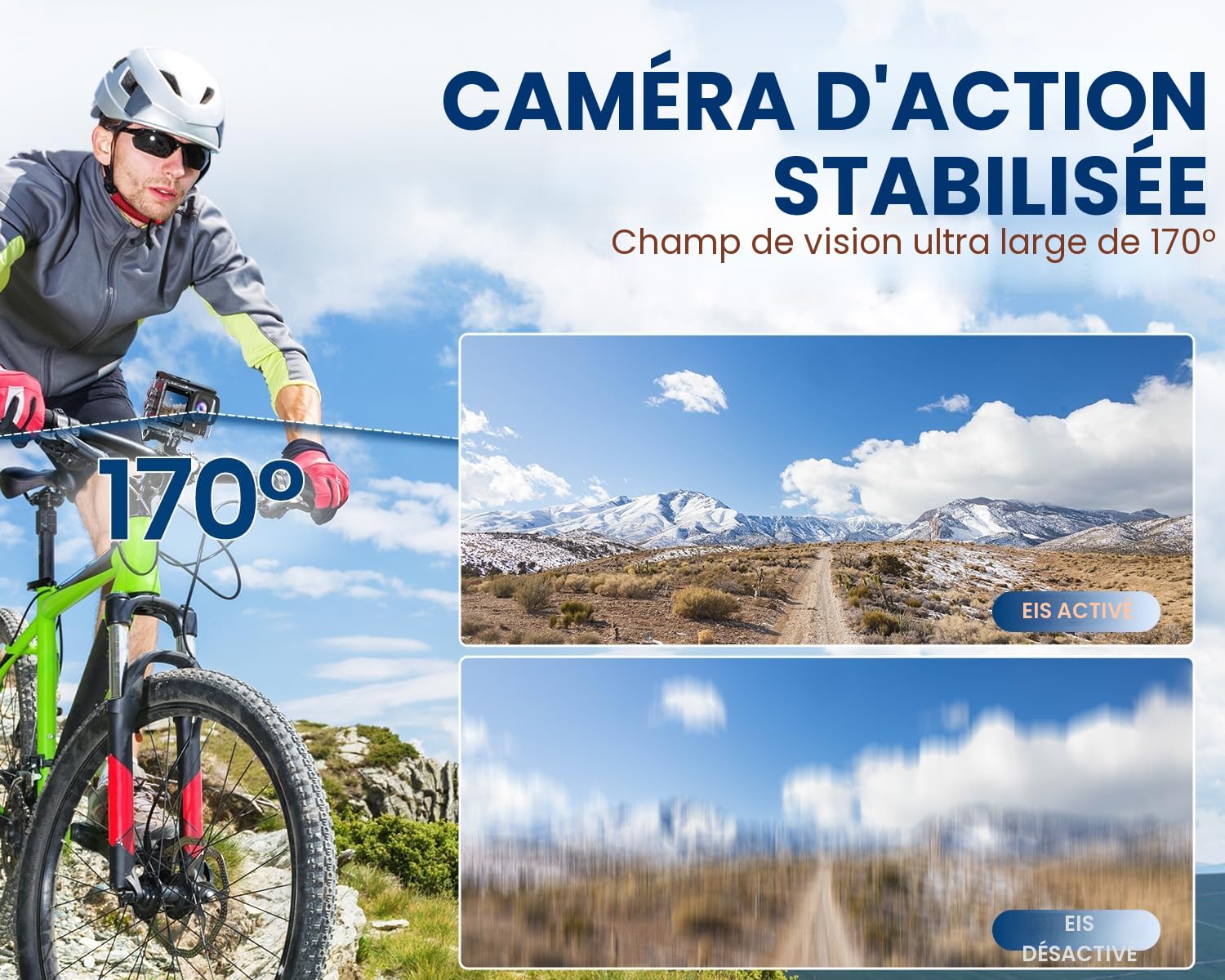 Caméra Sport 4K60FPS 48MP Écran Tactile 64GB Carte 40M Étanche EIS 170° WiFi Télécommande 2x1350mAh