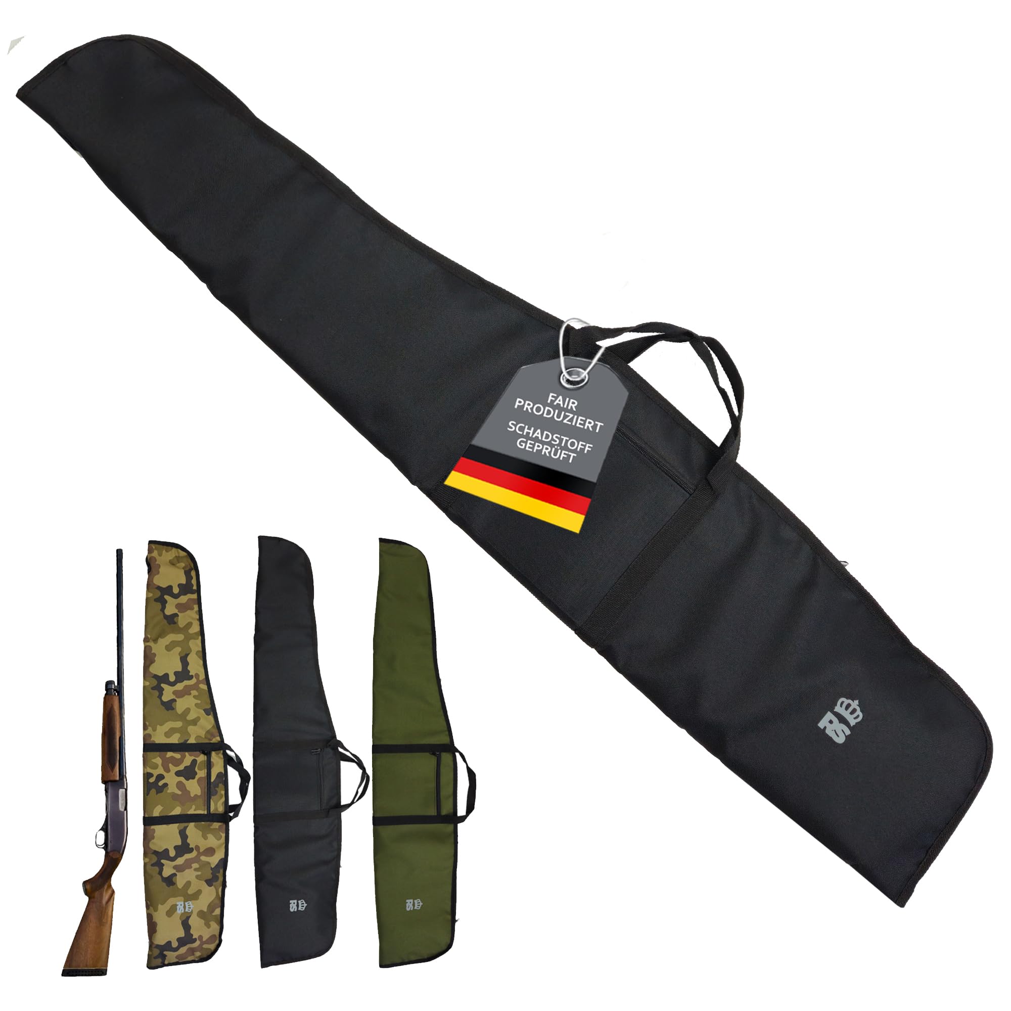 Rawstyle Waffentasche 135 cm gepolstert – Gewehrtasche für Luftgewehr oder Jagdgewehr mit Zielfernrohr – Wasserabweisende Transporttasche mit Schulterriemen + 2 Außentaschen