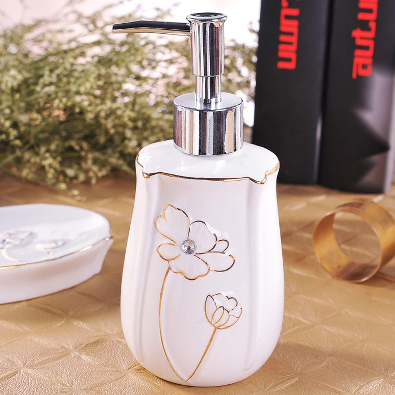 Juego de Accesorios de baño Juego de baño cerámica 5 Piezas Que Incluye dispensador loción, Porta cepillos Dientes, Vaso y jabonera Decoración estética para el hogar