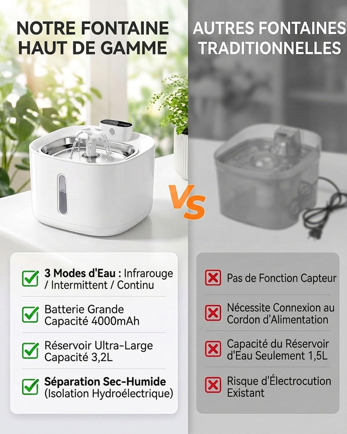 3,2L Fontaine à Eau pour Chat sans Fil Rechargeable 4000mAh, 3 Modes Intelligents, Détecteur de Mouvement, Filtration Avancée, Silencieux Fontaine à Eau Automatique, Filtre 5 Étapes, sans BPA